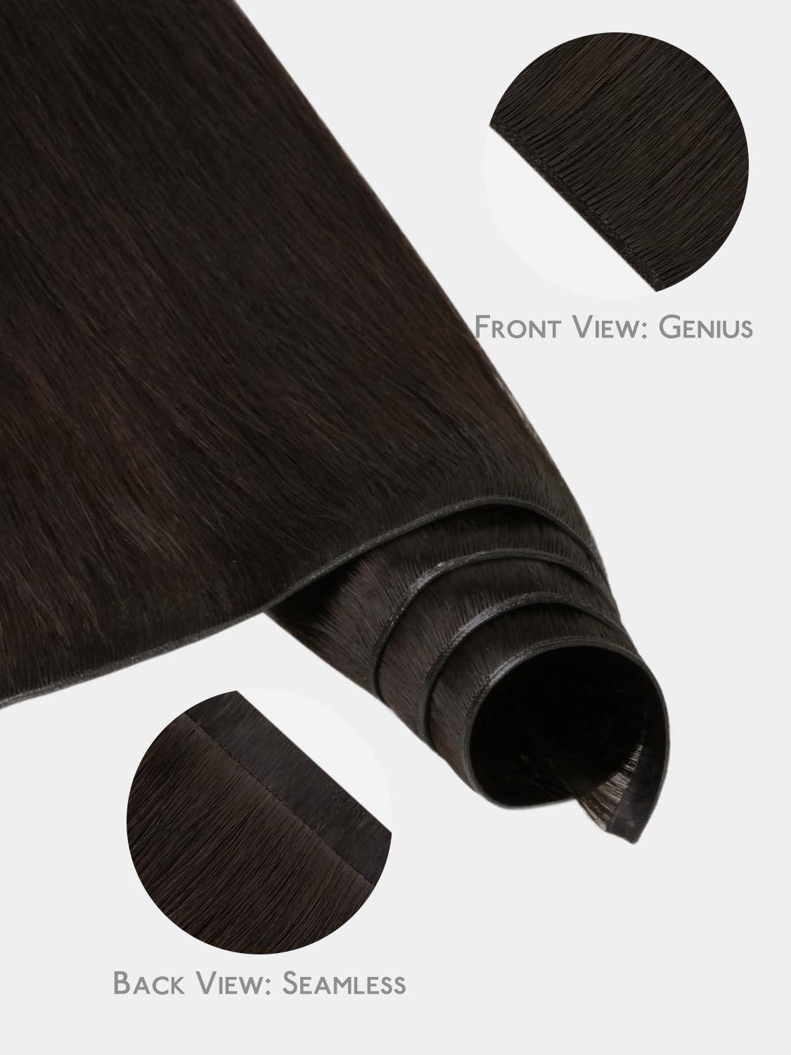 imageWENNALIFE Genius Weft Tape in Hair Extensions Human Hair 18 inch 50g Balayage Dark Brown Mixed Chestnut Brown Tape Ins Luxury Remy Hair Extensions Invisible Fuller Volume Reusable 31 Wide Weft2 Dark Brown