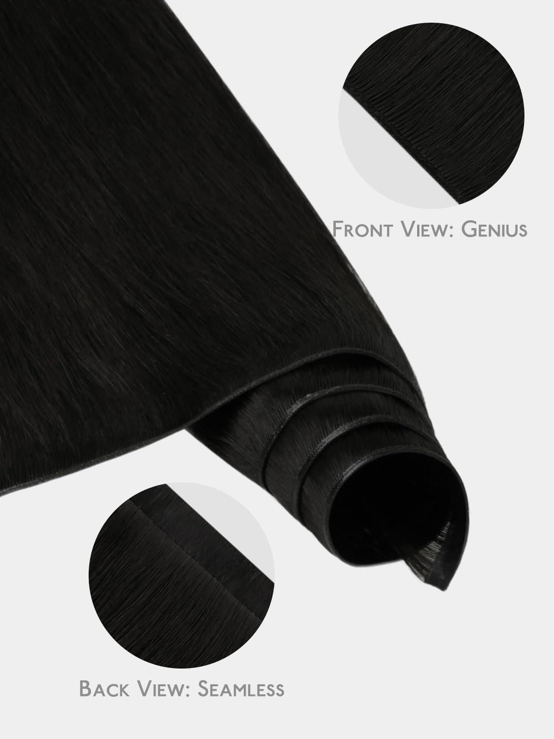 imageWENNALIFE Genius Weft Tape in Hair Extensions Human Hair 18 inch 50g Balayage Dark Brown Mixed Chestnut Brown Tape Ins Luxury Remy Hair Extensions Invisible Fuller Volume Reusable 31 Wide Weft1 Jet Black