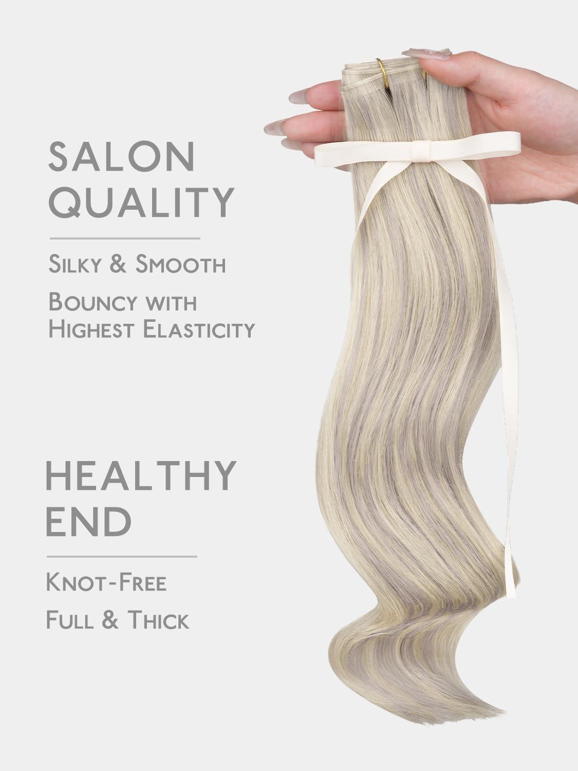 imageWENNALIFE Genius Weft Tape in Hair Extensions Human Hair 18 inch 50g Balayage Dark Brown Mixed Chestnut Brown Tape Ins Luxury Remy Hair Extensions Invisible Fuller Volume Reusable 31 Wide Weft17A60A Ash Blonde Highlighted Platinum Blonde