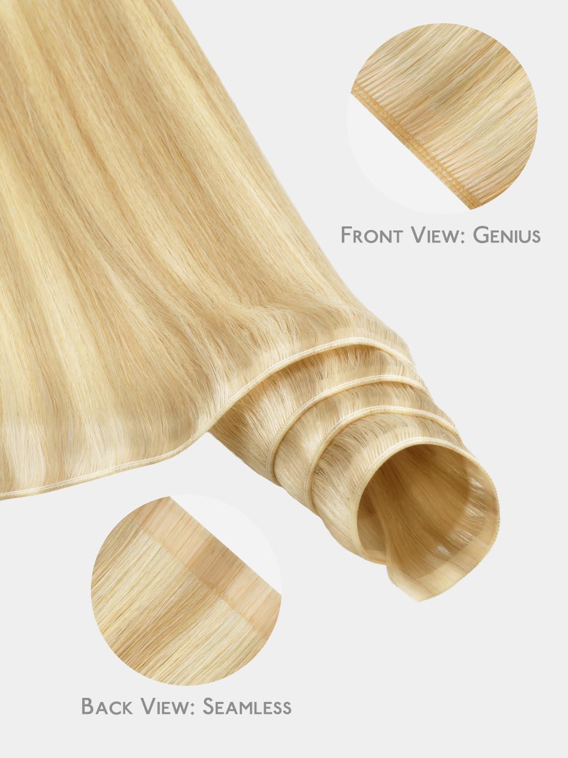 imageWENNALIFE Genius Weft Tape in Hair Extensions Human Hair 18 inch 50g Balayage Dark Brown Mixed Chestnut Brown Tape Ins Luxury Remy Hair Extensions Invisible Fuller Volume Reusable 31 Wide Weft1622 Light Blonde Highlighted Golden Blonde