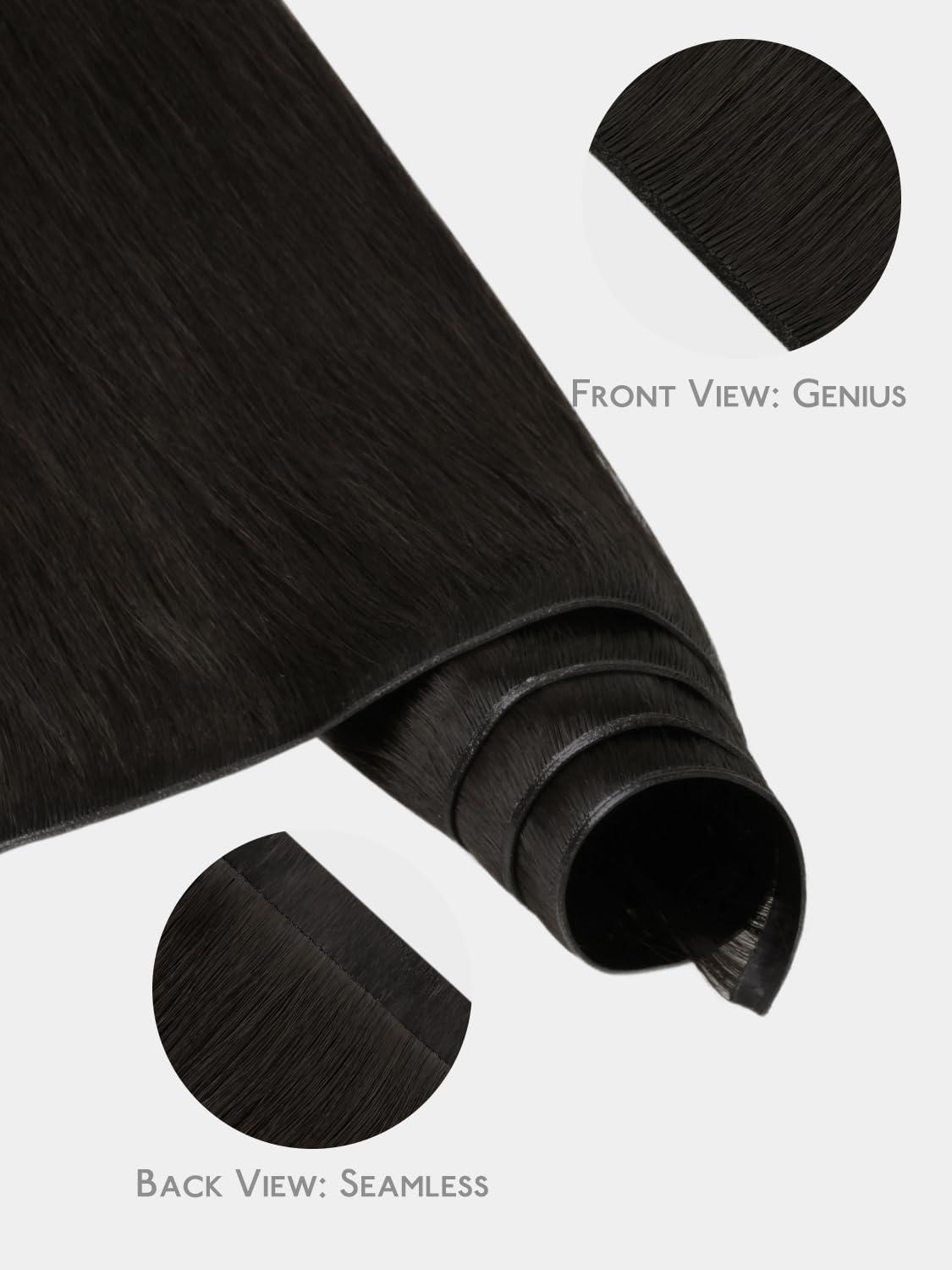 imageWENNALIFE Genius Weft Tape in Hair Extensions Human Hair 18 inch 50g Balayage Dark Brown Mixed Chestnut Brown Tape Ins Luxury Remy Hair Extensions Invisible Fuller Volume Reusable 31 Wide Weft1 Jet Black