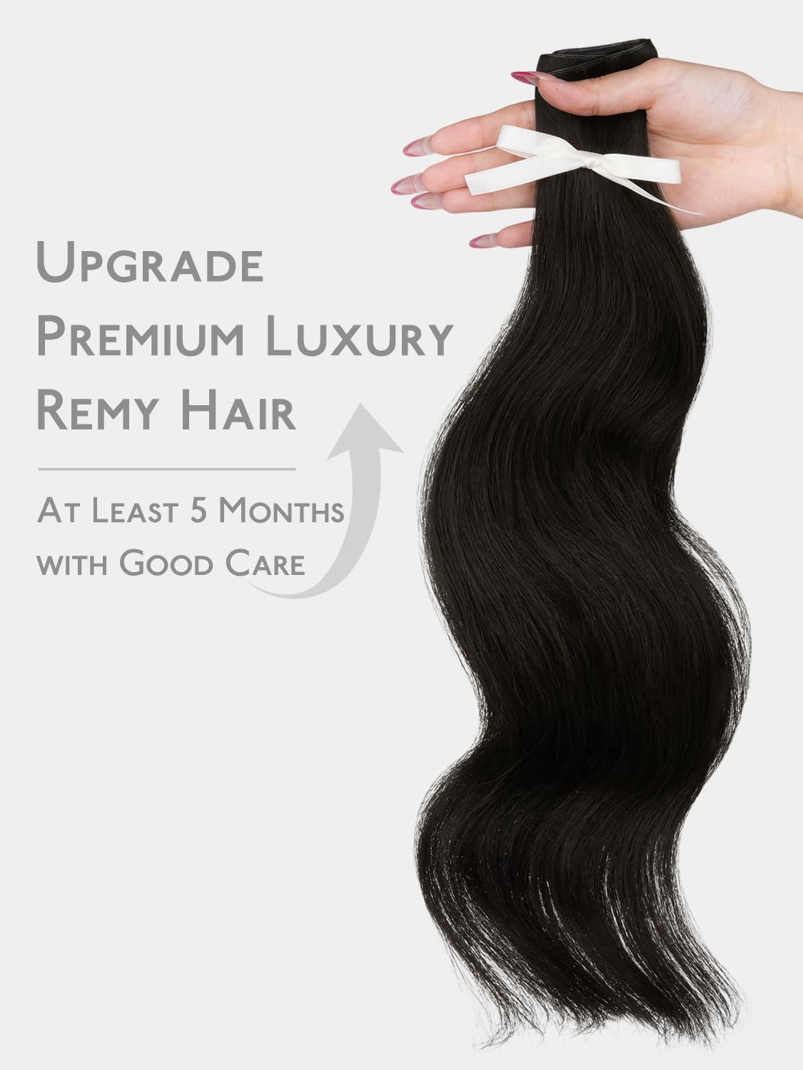 imageWENNALIFE Genius Weft Tape in Hair Extensions Human Hair 18 inch 50g Balayage Dark Brown Mixed Chestnut Brown Tape Ins Luxury Remy Hair Extensions Invisible Fuller Volume Reusable 31 Wide Weft1 Jet Black
