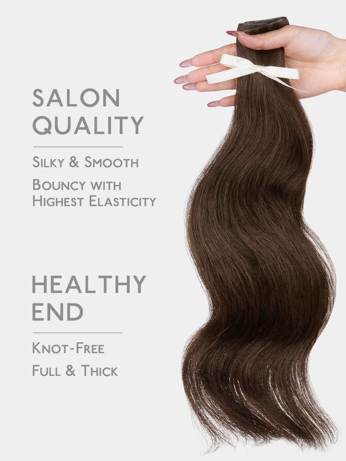 imageWENNALIFE Genius Weft Tape in Hair Extensions Human Hair 18 inch 50g Balayage Dark Brown Mixed Chestnut Brown Tape Ins Luxury Remy Hair Extensions Invisible Fuller Volume Reusable 31 Wide Weft4 Chocolate Brown