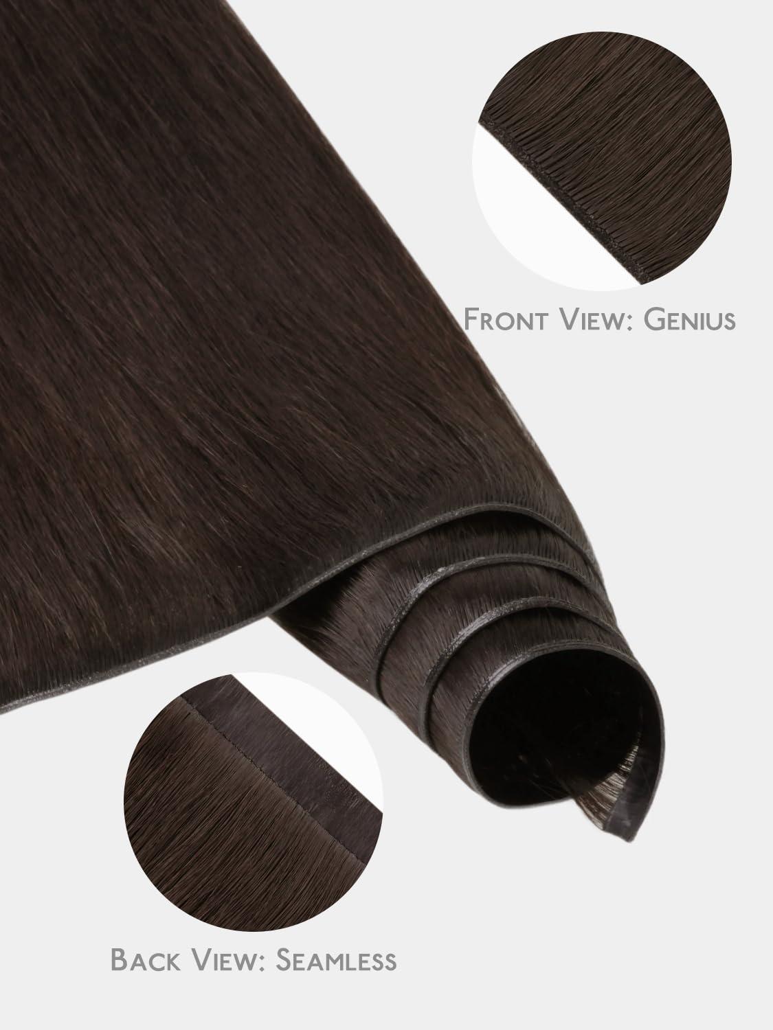 imageWENNALIFE Genius Weft Tape in Hair Extensions Human Hair 18 inch 50g Balayage Dark Brown Mixed Chestnut Brown Tape Ins Luxury Remy Hair Extensions Invisible Fuller Volume Reusable 31 Wide Weft2A Light Dark Brown