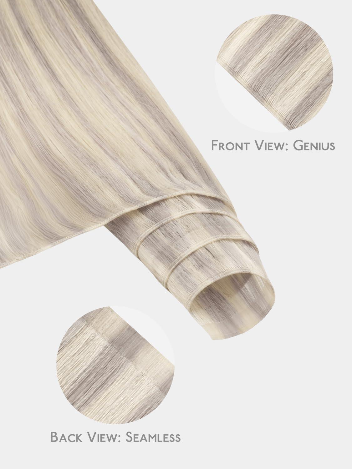 imageWENNALIFE Genius Weft Tape in Hair Extensions Human Hair 18 inch 50g Balayage Dark Brown Mixed Chestnut Brown Tape Ins Luxury Remy Hair Extensions Invisible Fuller Volume Reusable 31 Wide Weft17A60A Ash Blonde Highlighted Platinum Blonde