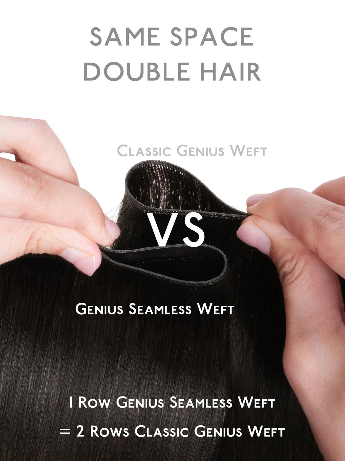 imageWENNALIFE Genius Weft Tape in Hair Extensions Human Hair 18 inch 50g Balayage Dark Brown Mixed Chestnut Brown Tape Ins Luxury Remy Hair Extensions Invisible Fuller Volume Reusable 31 Wide Weft1 Jet Black