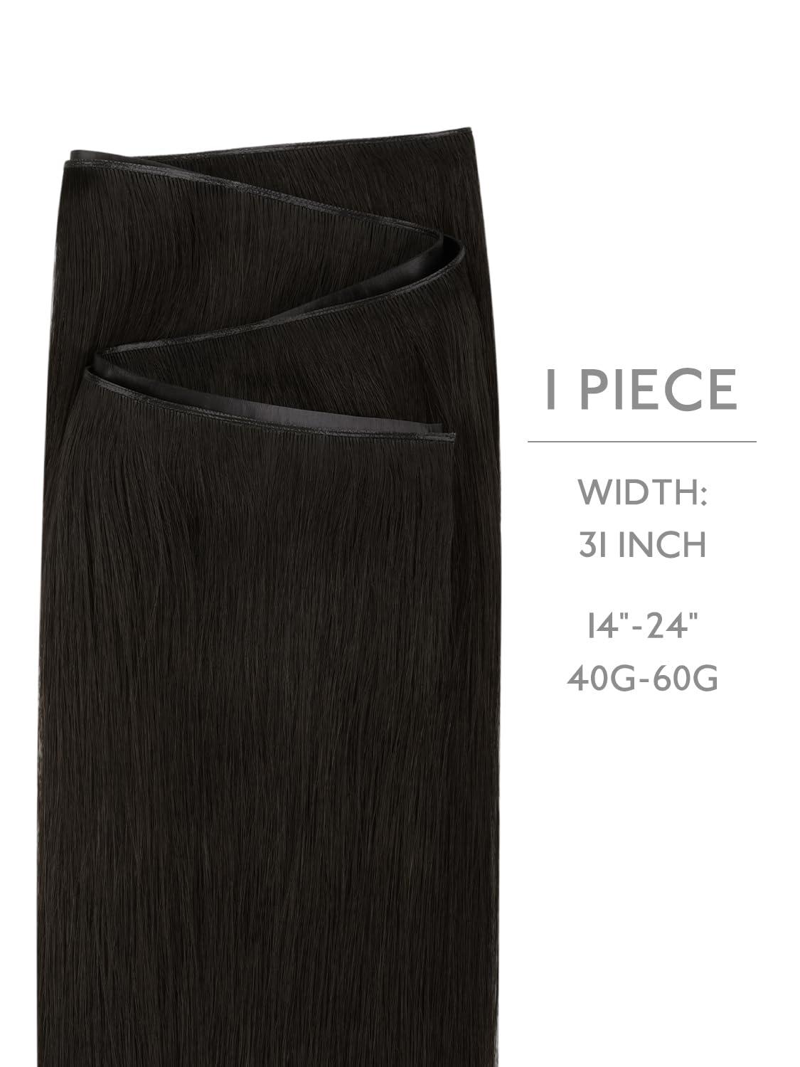 imageWENNALIFE Genius Weft Tape in Hair Extensions Human Hair 18 inch 50g Balayage Dark Brown Mixed Chestnut Brown Tape Ins Luxury Remy Hair Extensions Invisible Fuller Volume Reusable 31 Wide Weft1 Jet Black