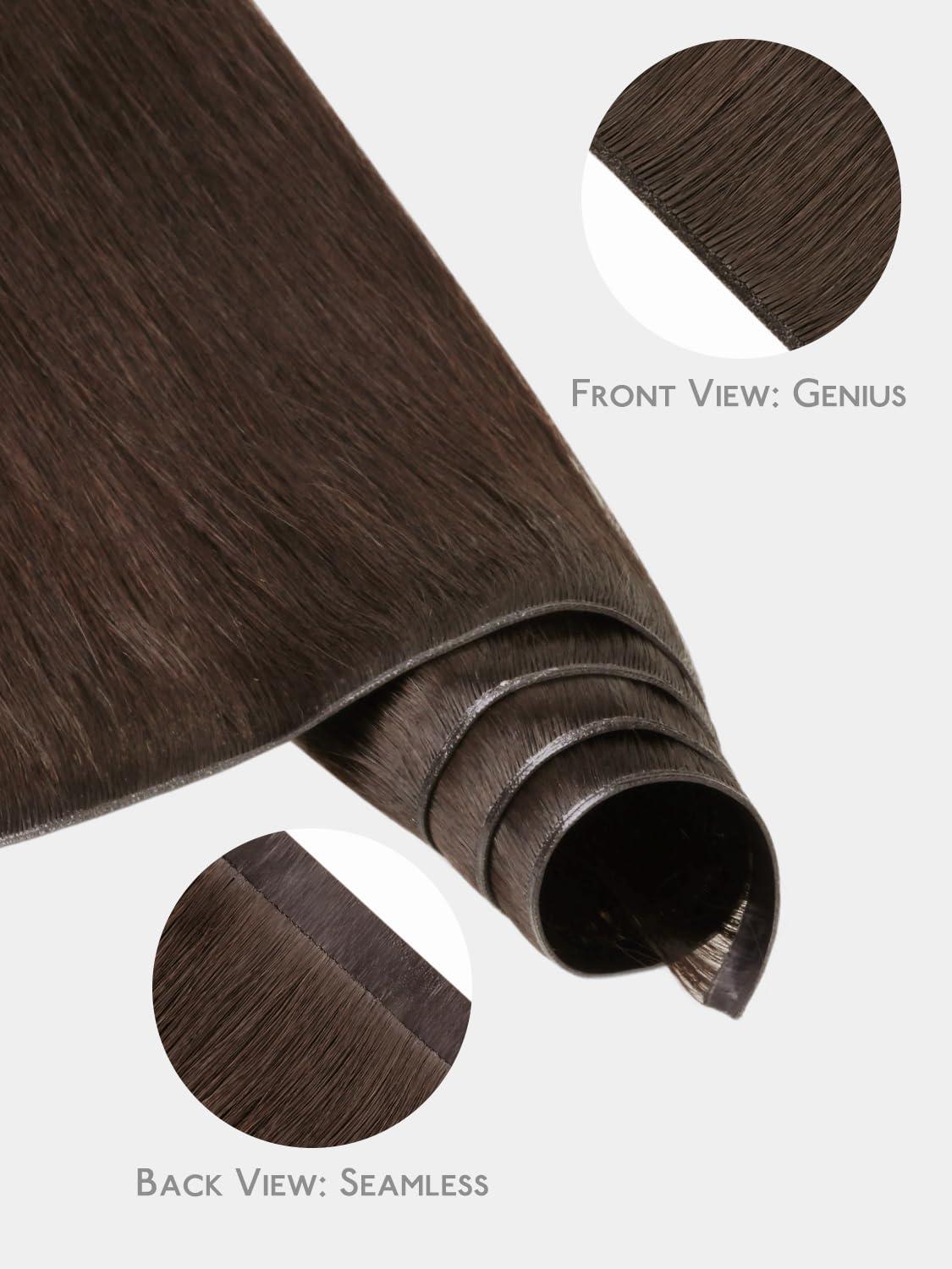 imageWENNALIFE Genius Weft Tape in Hair Extensions Human Hair 18 inch 50g Balayage Dark Brown Mixed Chestnut Brown Tape Ins Luxury Remy Hair Extensions Invisible Fuller Volume Reusable 31 Wide Weft4 Chocolate Brown