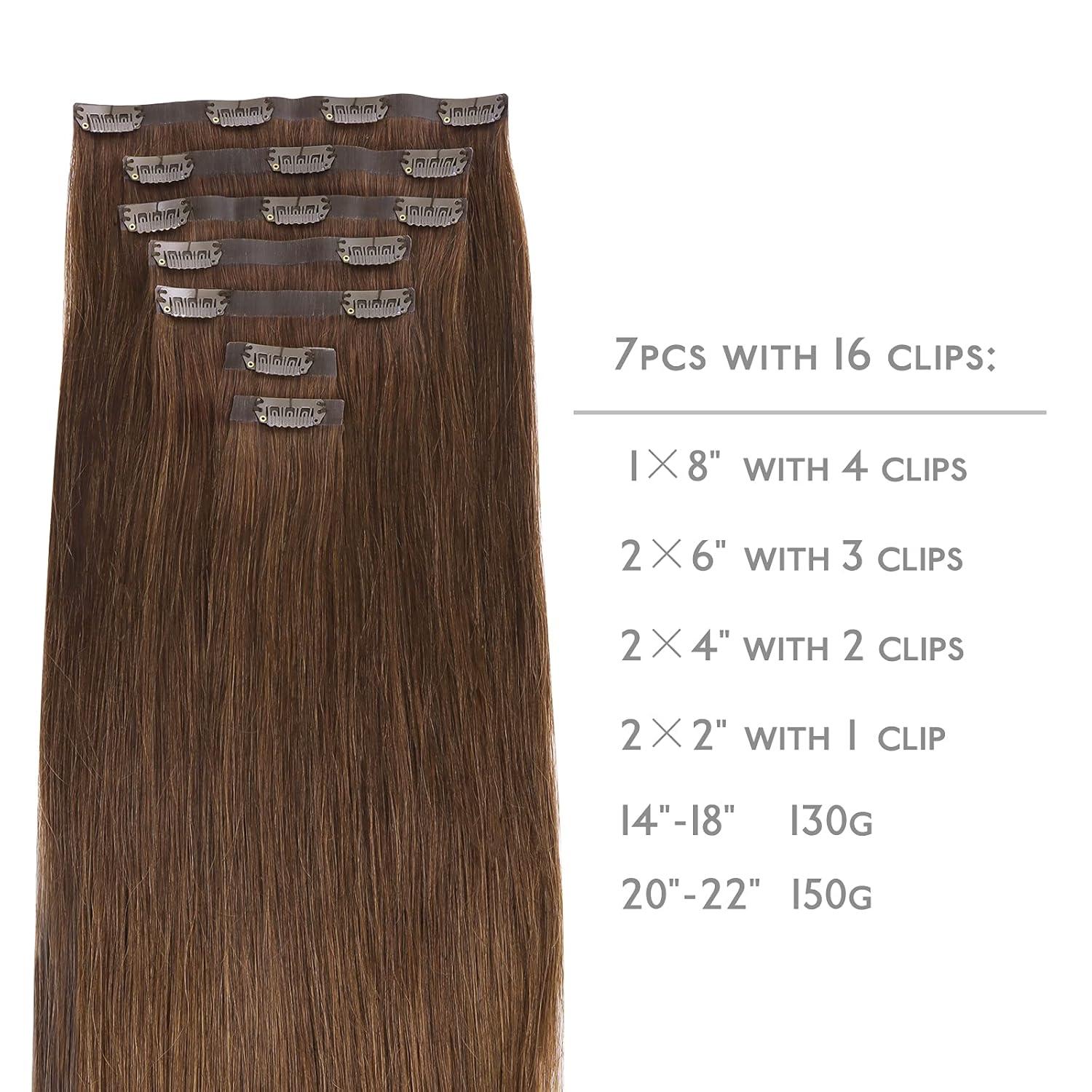 imageWENNALIFE Seamless Clip In Hair Extensions 14 Inch 130g 7pcs Chocolate Brown Hair Extensions Clip in Human Hair Invisible PU Skin Weft Natural Remy Human Hair Extensions