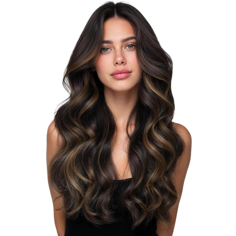 imageWENNALIFE Genius Weft Tape in Hair Extensions Human Hair 18 inch 50g Balayage Dark Brown Mixed Chestnut Brown Tape Ins Luxury Remy Hair Extensions Invisible Fuller Volume Reusable 31 Wide Weft262 Balayage Dark Brown Mixed Chestnut Brown