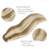 WENNALIFE Clip in Hair Extensions Real Human Hair, 16 Inch 120g 7pcs Ash Brown with Platinum Blonde Highlights Hair Extensions Remy Straight Natural Extensiones De Cabello Humano Con