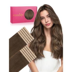 WENNALIFE 8cm Tape in Hair Extensions Real Human Hair, Tape Weft Hair Extensions Human Hair 16 inch 50g 10pcs Cool Ash Brown Luxury Remy Hair Straight Extensiones De Cabello Hmano