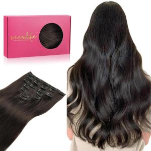WENNALIFE Clip in Hair Extensions Real Human Hair, 24 Inch 120g 7pcs Dark Brown Human Hair Remy Clip in Hair Extensions Real Human Hair Double Weft