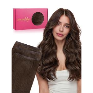 WENNALIFE Genius Weft Tape in Hair Extensions Human Hair 18 inch 50g Balayage Dark Brown Mixed Chestnut Brown Tape Ins Luxury Remy Hair Extensions Invisible Fuller Volume Reusable 31 Wide Weft(#4 Chocolate Brown)