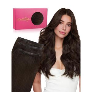 WENNALIFE Genius Weft Tape in Hair Extensions Human Hair 18 inch 50g Balayage Dark Brown Mixed Chestnut Brown Tape Ins Luxury Remy Hair Extensions Invisible Fuller Volume Reusable 31 Wide Weft(#2A Light Dark Brown)