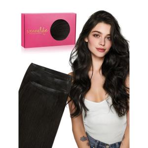WENNALIFE Genius Weft Tape in Hair Extensions Human Hair 18 inch 50g Balayage Dark Brown Mixed Chestnut Brown Tape Ins Luxury Remy Hair Extensions Invisible Fuller Volume Reusable 31 Wide Weft(#1B Natural Black)