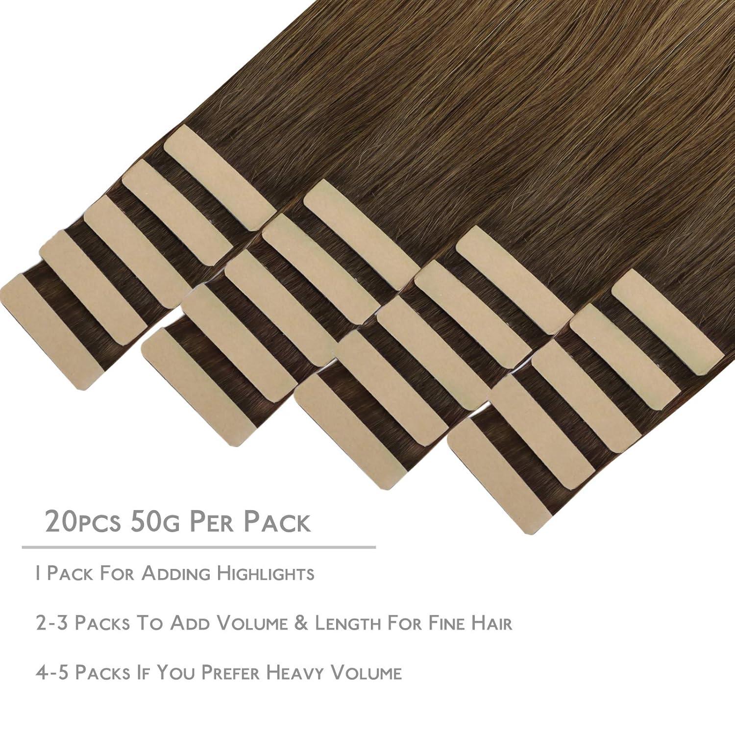 imageWENNALIFE Tape in Hair Extensions Human Hair 20pcs 20 inch 50g Ombre Walnut Brown to Ash Brown and Bleach Blonde Remy Tape Hair Extensions Real Human Hair Tape Extensions Coloured Hair Extensions