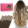WENNALIFE Tape in Hair Extensions Human Hair, 20pcs 20 inch 50g Ombre Walnut Brown to Ash Brown and Bleach Blonde Remy Tape Hair Extensions Real Human Hair Tape Extensions Coloured Hair Extensions