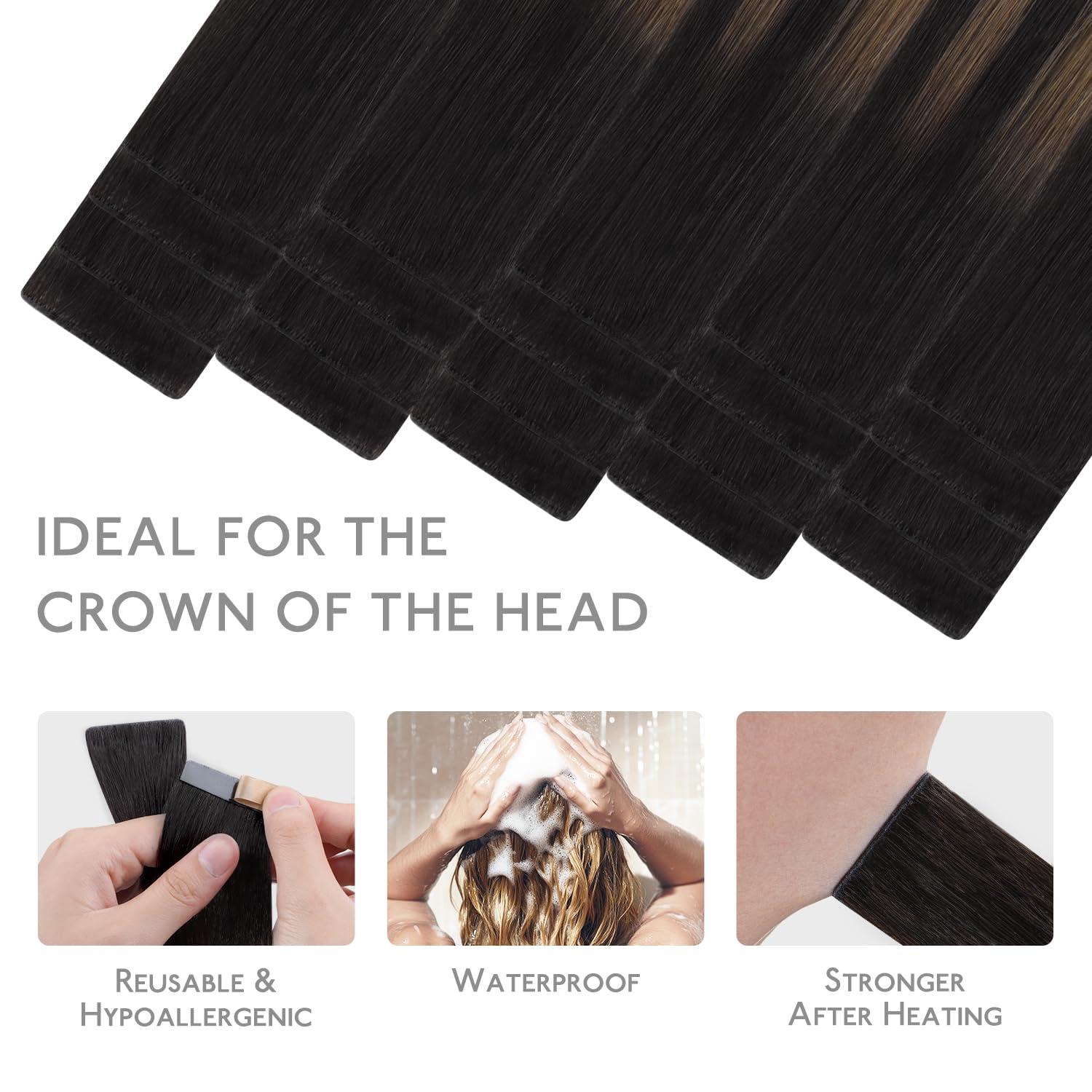 imageWENNALIFE Invisi Edge Tape in Hair Extensions Human Hair 16 Inch 50g 20pcs Muted Light Brown Brunette Invisible Luxury Remy Hair Extensions Natural Seamless Injected Tape Ins Extensiones De CabelloIN1B61B Balayage Natural Black to Chestnut Brown