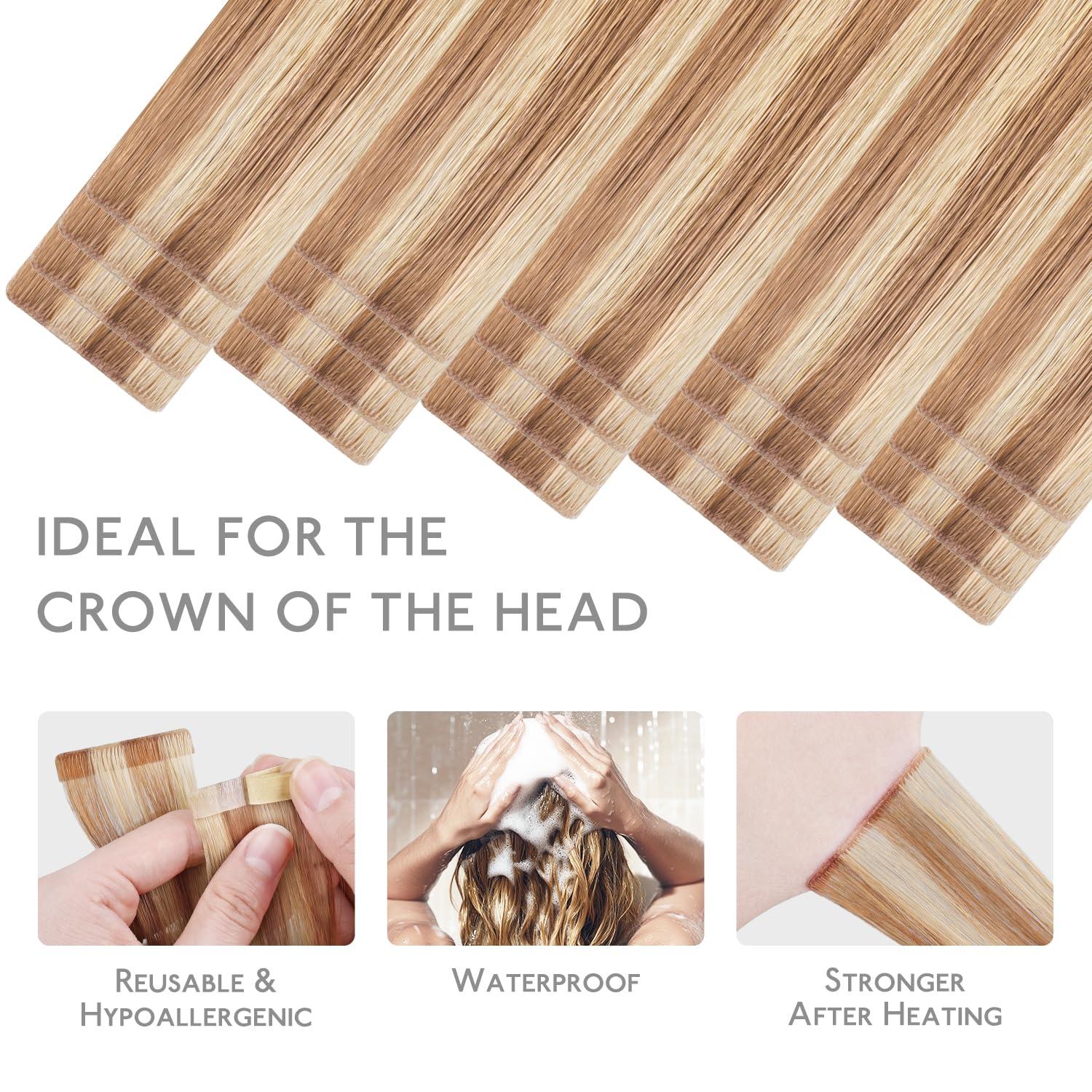 imageWENNALIFE Invisi Edge Tape in Hair Extensions Human Hair 16 Inch 50g 20pcs Muted Light Brown Brunette Invisible Luxury Remy Hair Extensions Natural Seamless Injected Tape Ins Extensiones De CabelloIN12A18H Ash Beige Blonde Blend