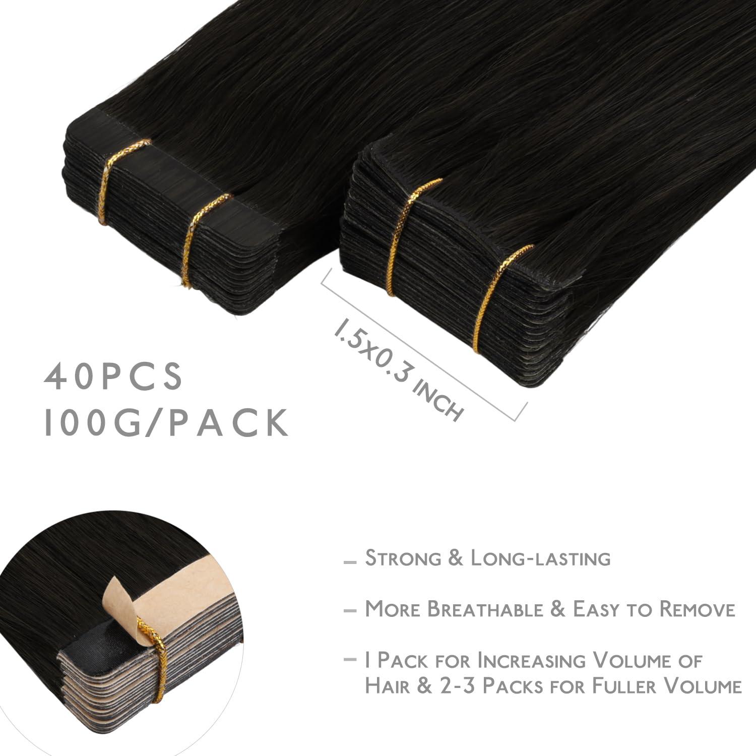 imageWENNALIFE Invisi Edge Tape in Hair Extensions Human Hair 16 Inch 50g 20pcs Muted Light Brown Brunette Invisible Luxury Remy Hair Extensions Natural Seamless Injected Tape Ins Extensiones De CabelloIN1B Natural Black