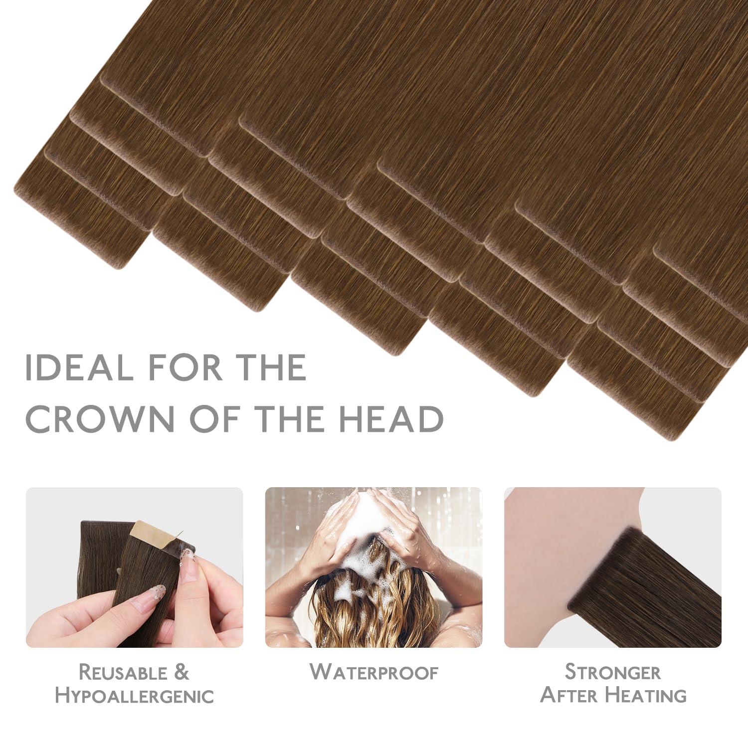 imageWENNALIFE Invisi Edge Tape in Hair Extensions Human Hair 16 Inch 50g 20pcs Muted Light Brown Brunette Invisible Luxury Remy Hair Extensions Natural Seamless Injected Tape Ins Extensiones De CabelloIN5R Light Auburn Brown