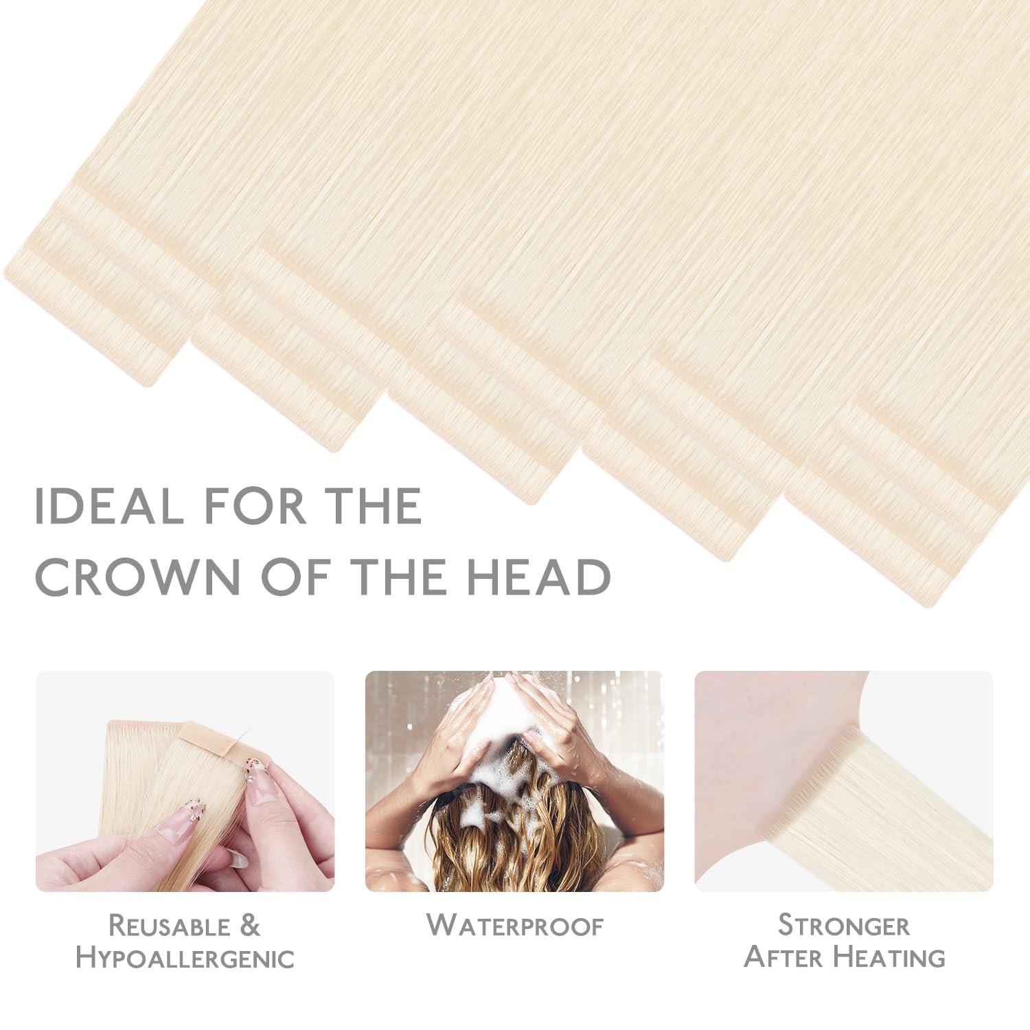 imageWENNALIFE Invisi Edge Tape in Hair Extensions Human Hair 16 Inch 50g 20pcs Muted Light Brown Brunette Invisible Luxury Remy Hair Extensions Natural Seamless Injected Tape Ins Extensiones De CabelloIN1000 White Blonde