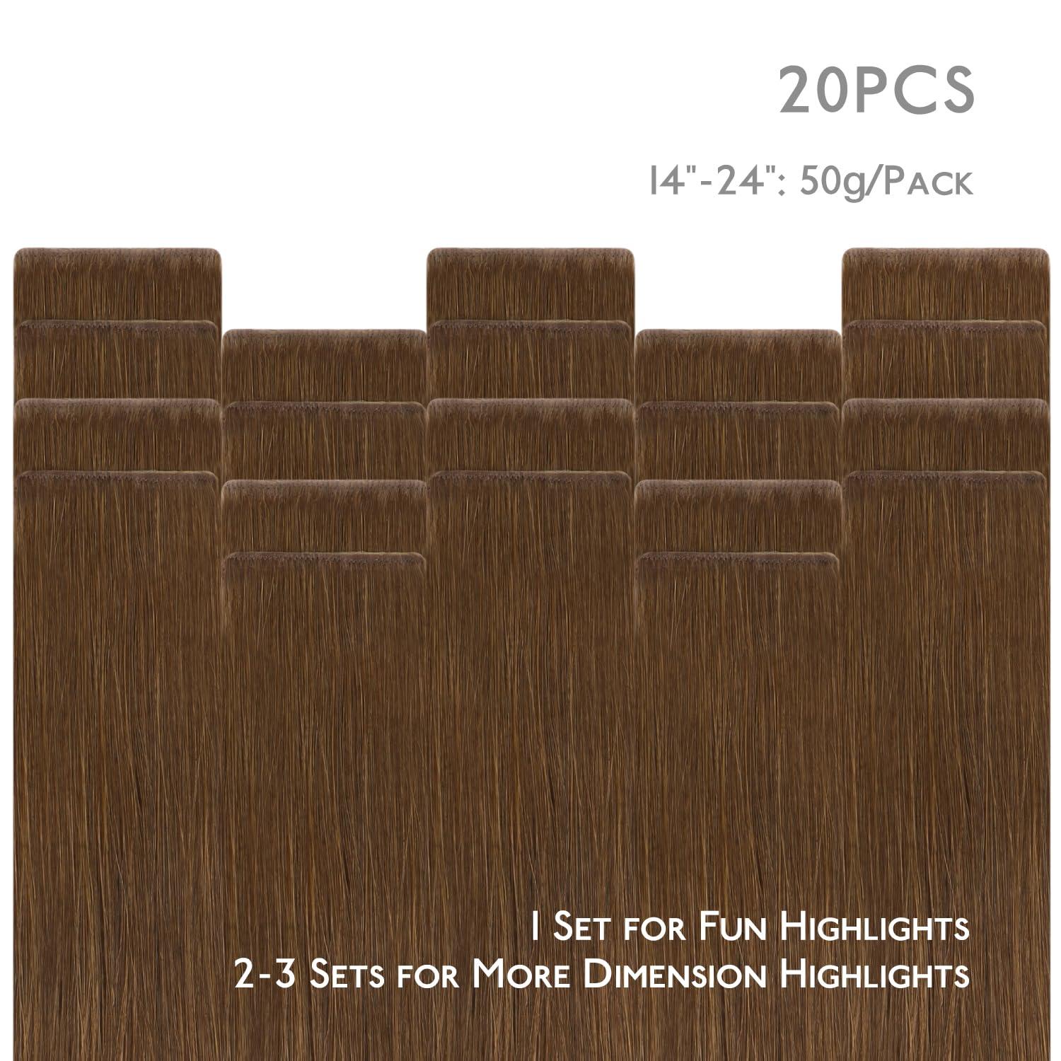 imageWENNALIFE Invisi Edge Tape in Hair Extensions Human Hair 16 Inch 50g 20pcs Muted Light Brown Brunette Invisible Luxury Remy Hair Extensions Natural Seamless Injected Tape Ins Extensiones De CabelloIN5R Light Auburn Brown