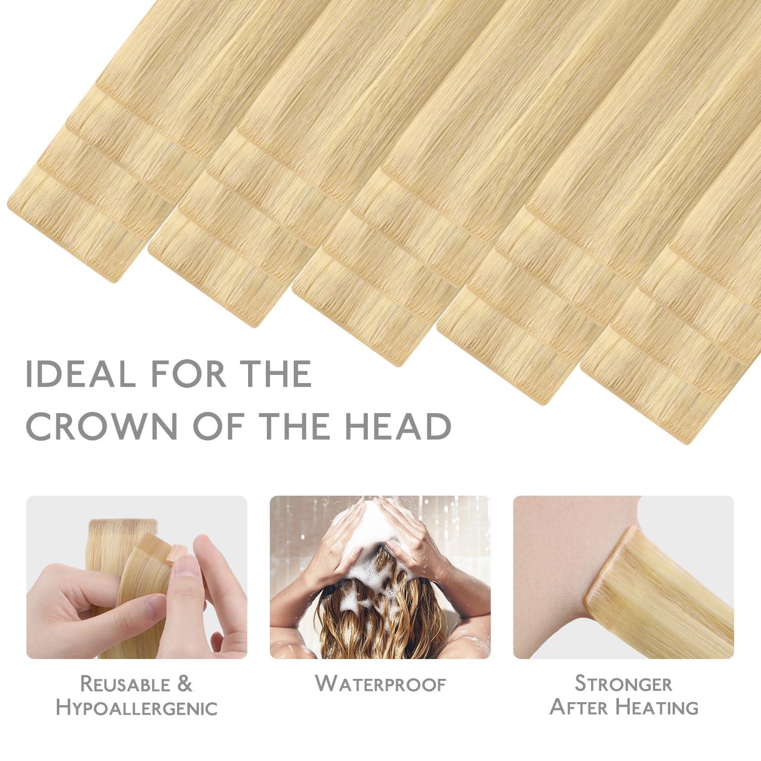 imageWENNALIFE Invisi Edge Tape in Hair Extensions Human Hair 16 Inch 50g 20pcs Muted Light Brown Brunette Invisible Luxury Remy Hair Extensions Natural Seamless Injected Tape Ins Extensiones De CabelloIN1622 Light Blonde Highlighted Golden Blonde