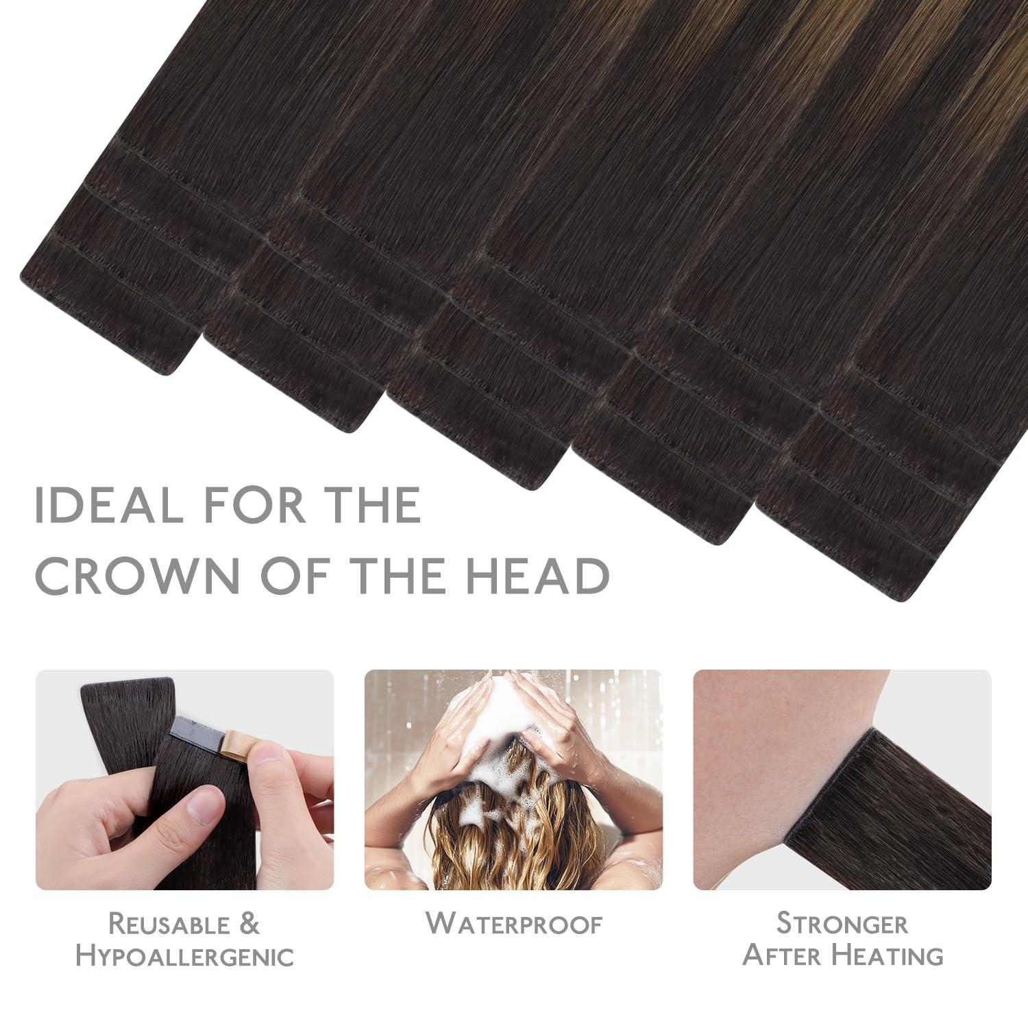 imageWENNALIFE Invisi Edge Tape in Hair Extensions Human Hair 16 Inch 50g 20pcs Muted Light Brown Brunette Invisible Luxury Remy Hair Extensions Natural Seamless Injected Tape Ins Extensiones De CabelloIN262 Balayage Dark Brown Mixed Chestnut Brown