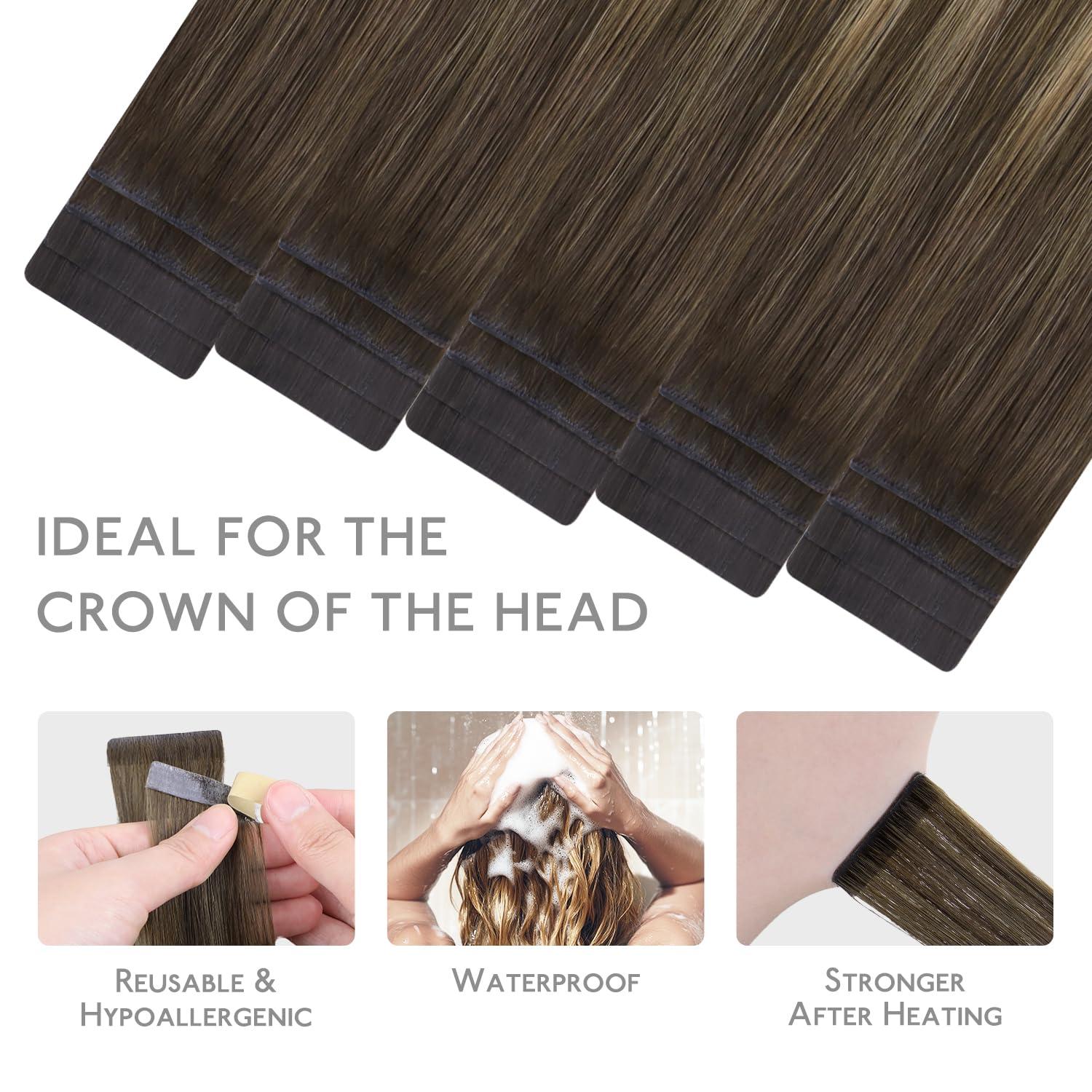 imageWENNALIFE Invisi Edge Tape in Hair Extensions Human Hair 16 Inch 50g 20pcs Muted Light Brown Brunette Invisible Luxury Remy Hair Extensions Natural Seamless Injected Tape Ins Extensiones De CabelloIN4274 Balayage Chocolate Brown to Caramel Blonde