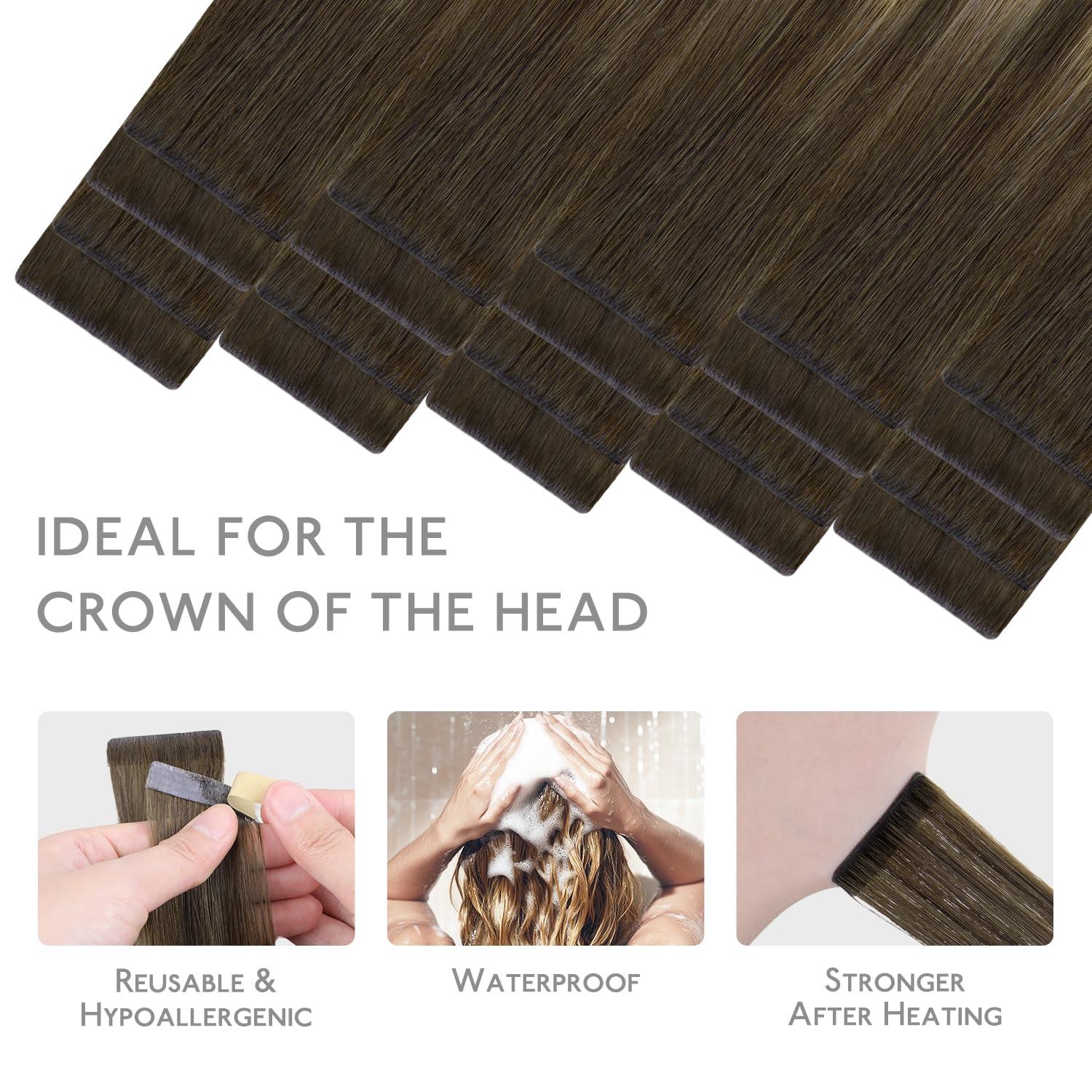 imageWENNALIFE Invisi Edge Tape in Hair Extensions Human Hair 16 Inch 50g 20pcs Muted Light Brown Brunette Invisible Luxury Remy Hair Extensions Natural Seamless Injected Tape Ins Extensiones De CabelloIN4274 Balayage Chocolate Brown to Caramel Blonde