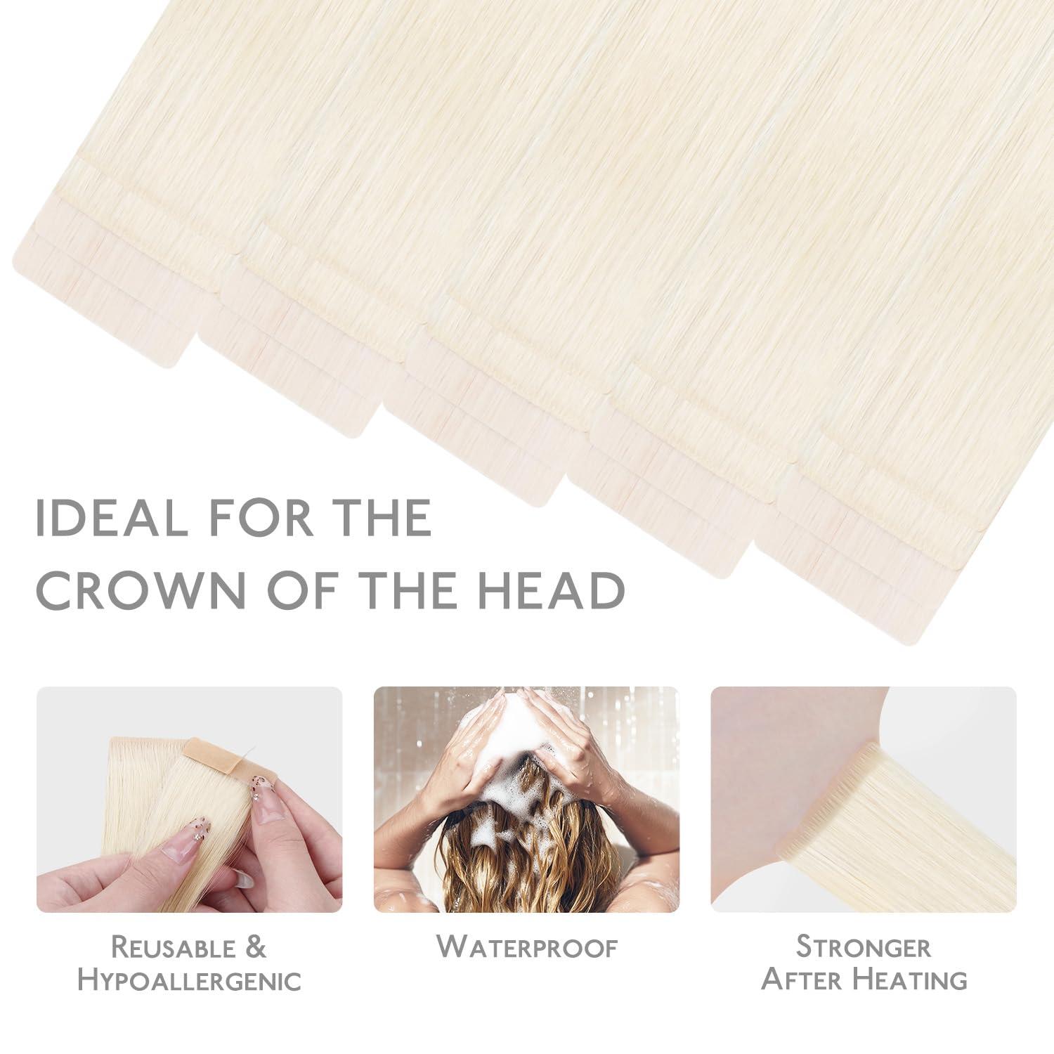 imageWENNALIFE Invisi Edge Tape in Hair Extensions Human Hair 16 Inch 50g 20pcs Muted Light Brown Brunette Invisible Luxury Remy Hair Extensions Natural Seamless Injected Tape Ins Extensiones De CabelloIN1000 White Blonde