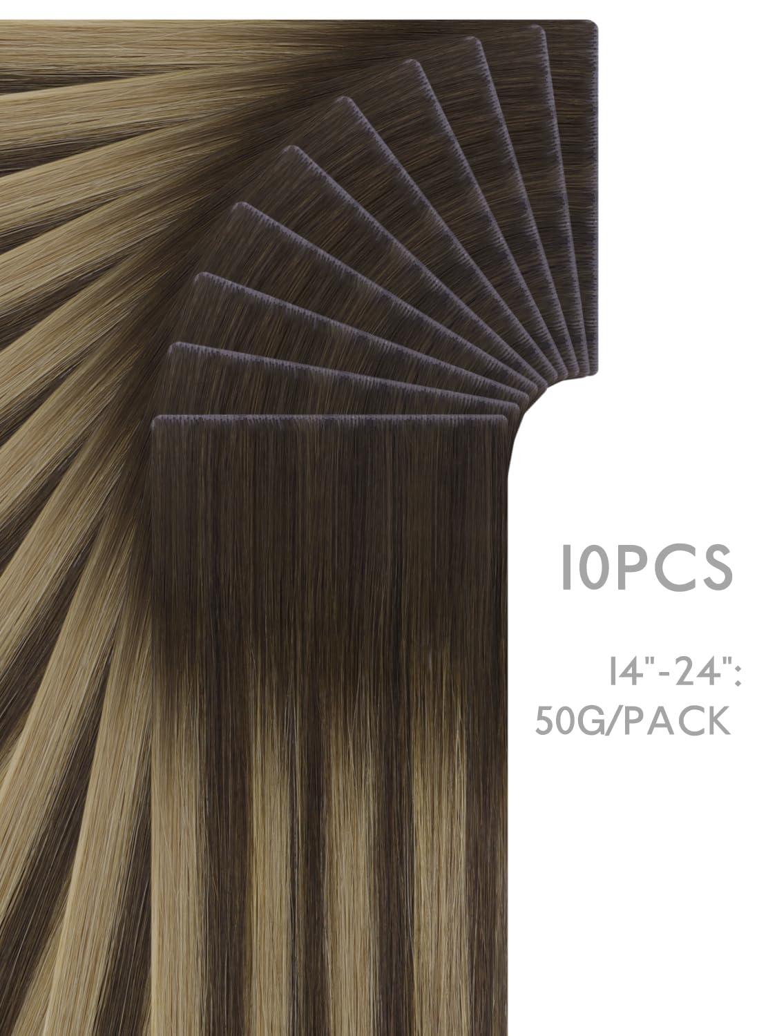 imageWENNALIFE Invisi Edge Tape in Hair Extensions Human Hair 16 Inch 50g 20pcs Muted Light Brown Brunette Invisible Luxury Remy Hair Extensions Natural Seamless Injected Tape Ins Extensiones De CabelloIN4274 Balayage Chocolate Brown to Caramel Blonde