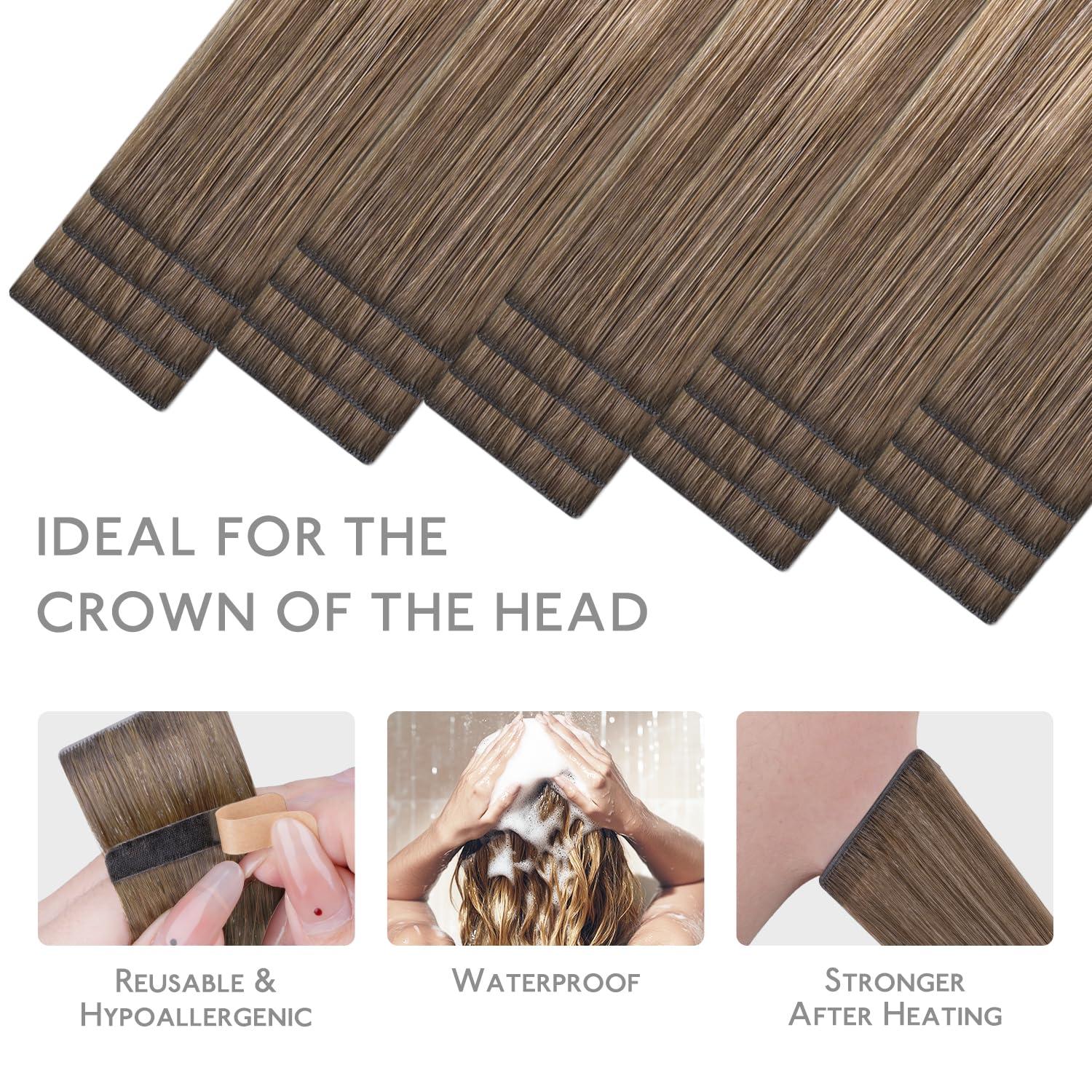 imageWENNALIFE Invisi Edge Tape in Hair Extensions Human Hair 16 Inch 50g 20pcs Muted Light Brown Brunette Invisible Luxury Remy Hair Extensions Natural Seamless Injected Tape Ins Extensiones De CabelloIN91860 Balayage Sandy Brown to Platinum Blonde