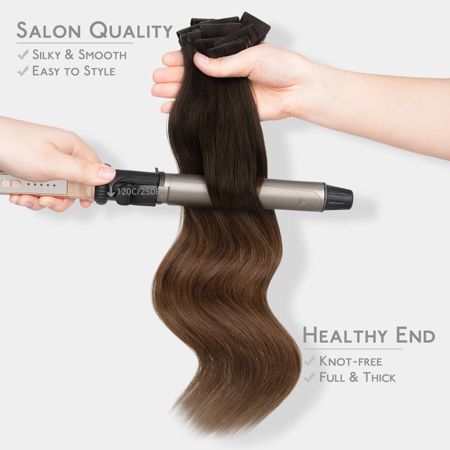 imageWENNALIFE Invisi Edge Tape in Hair Extensions Human Hair 16 Inch 50g 20pcs Muted Light Brown Brunette Invisible Luxury Remy Hair Extensions Natural Seamless Injected Tape Ins Extensiones De CabelloIN124 Ombre Dark Brown to Light Chestnut Brown