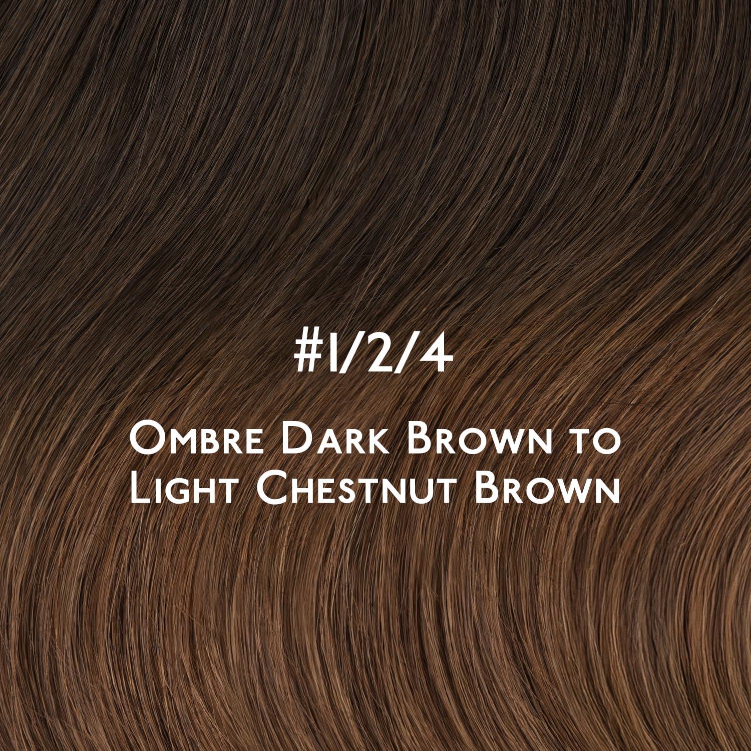 imageWENNALIFE Invisi Edge Tape in Hair Extensions Human Hair 16 Inch 50g 20pcs Muted Light Brown Brunette Invisible Luxury Remy Hair Extensions Natural Seamless Injected Tape Ins Extensiones De CabelloIN124 Ombre Dark Brown to Light Chestnut Brown
