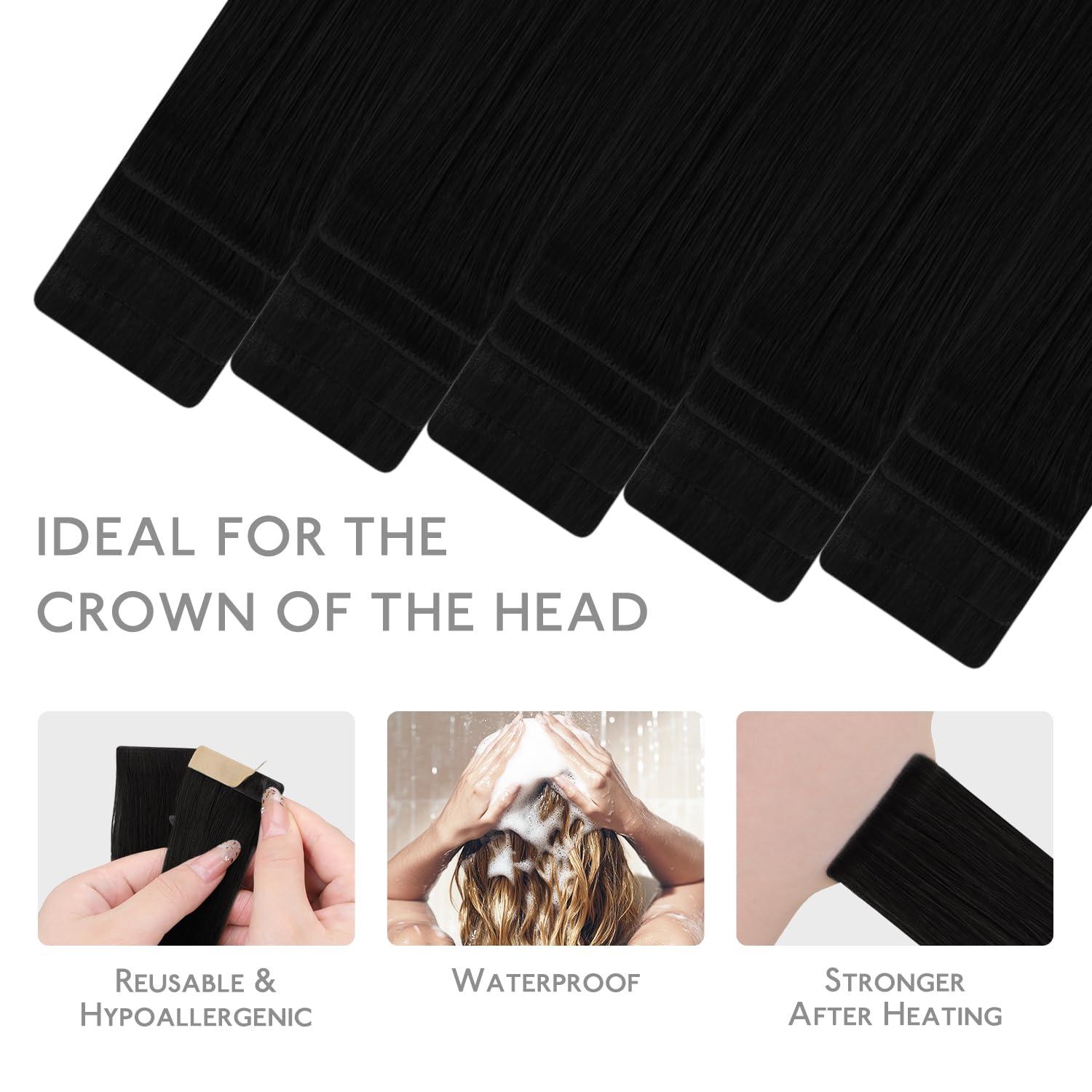 imageWENNALIFE Invisi Edge Tape in Hair Extensions Human Hair 16 Inch 50g 20pcs Muted Light Brown Brunette Invisible Luxury Remy Hair Extensions Natural Seamless Injected Tape Ins Extensiones De CabelloIN1 Jet Black