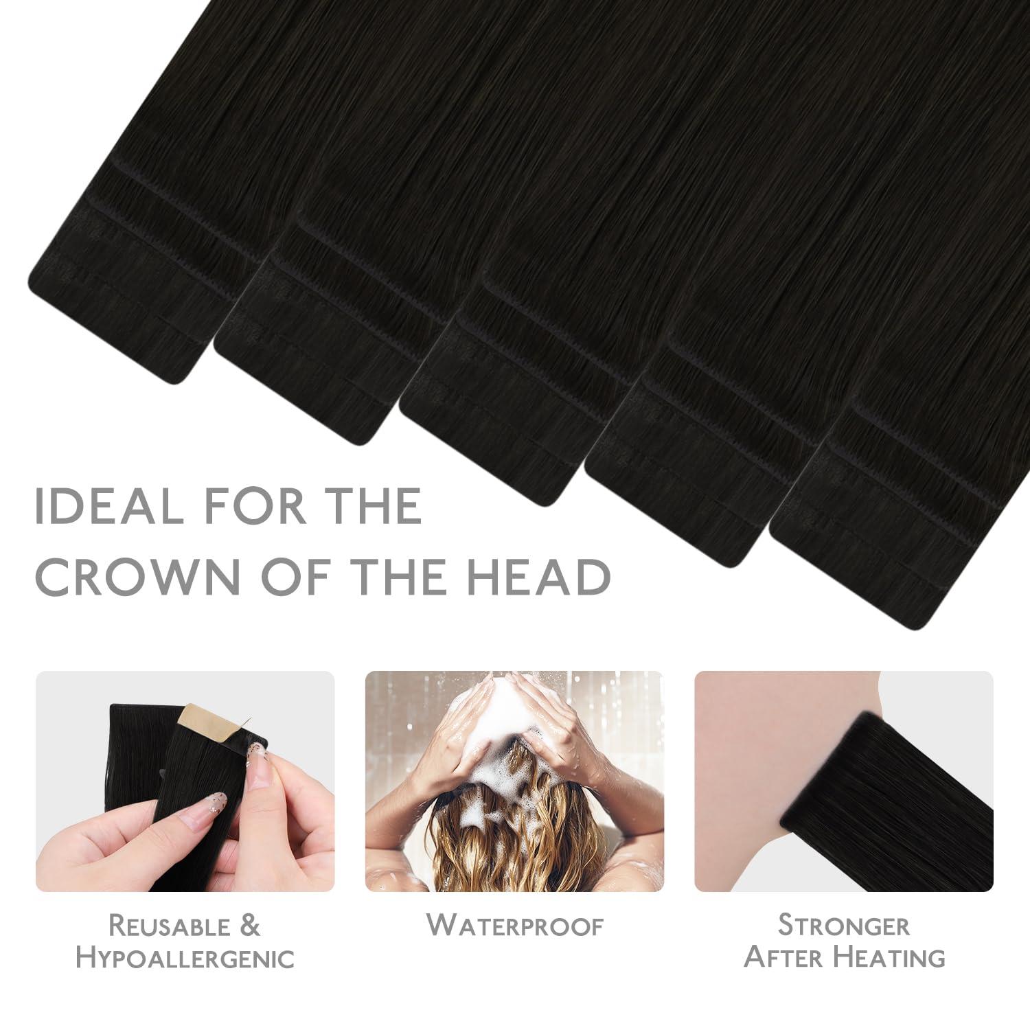 imageWENNALIFE Invisi Edge Tape in Hair Extensions Human Hair 16 Inch 50g 20pcs Muted Light Brown Brunette Invisible Luxury Remy Hair Extensions Natural Seamless Injected Tape Ins Extensiones De CabelloIN1B Natural Black