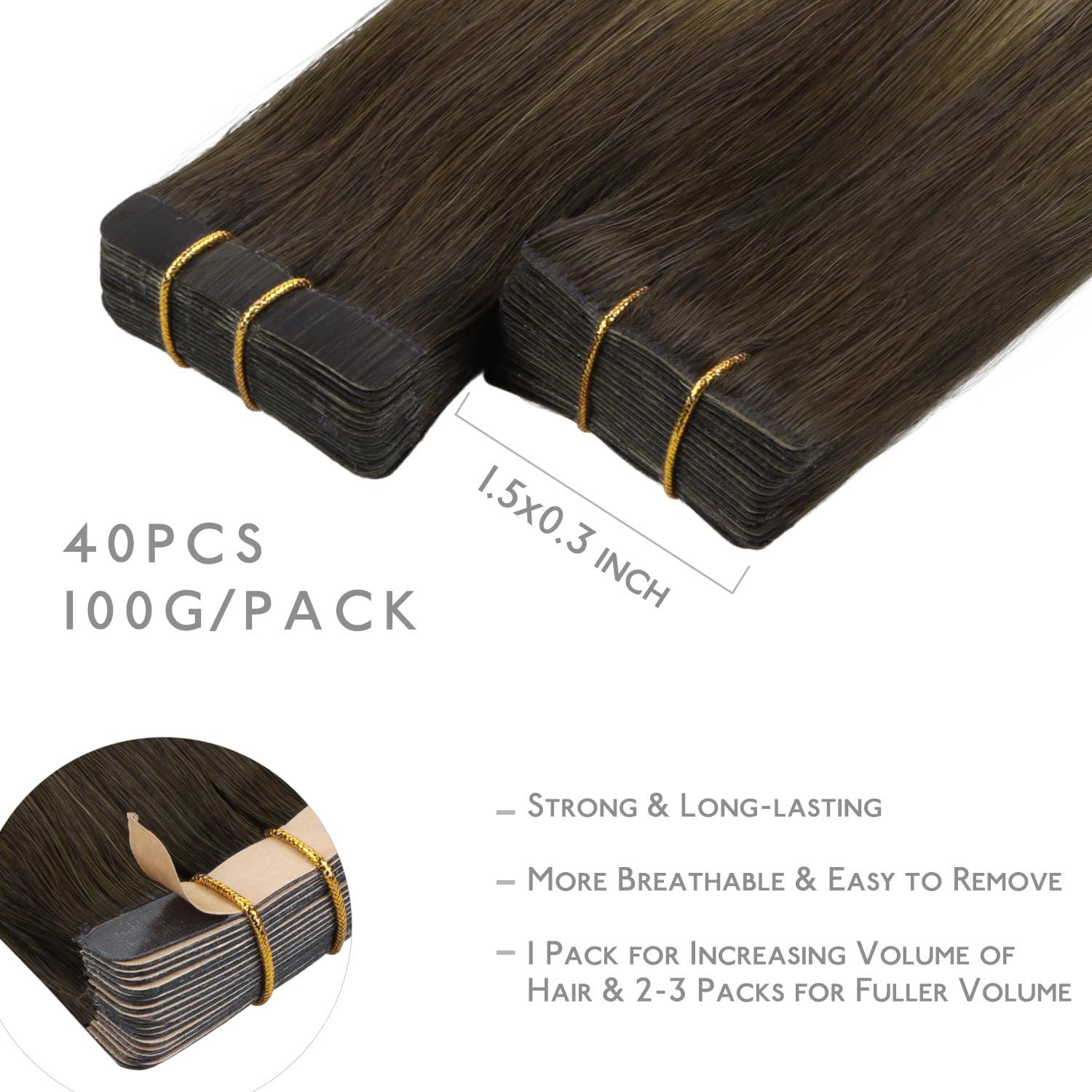 imageWENNALIFE Invisi Edge Tape in Hair Extensions Human Hair 16 Inch 50g 20pcs Muted Light Brown Brunette Invisible Luxury Remy Hair Extensions Natural Seamless Injected Tape Ins Extensiones De CabelloIN4274 Balayage Chocolate Brown to Caramel Blonde