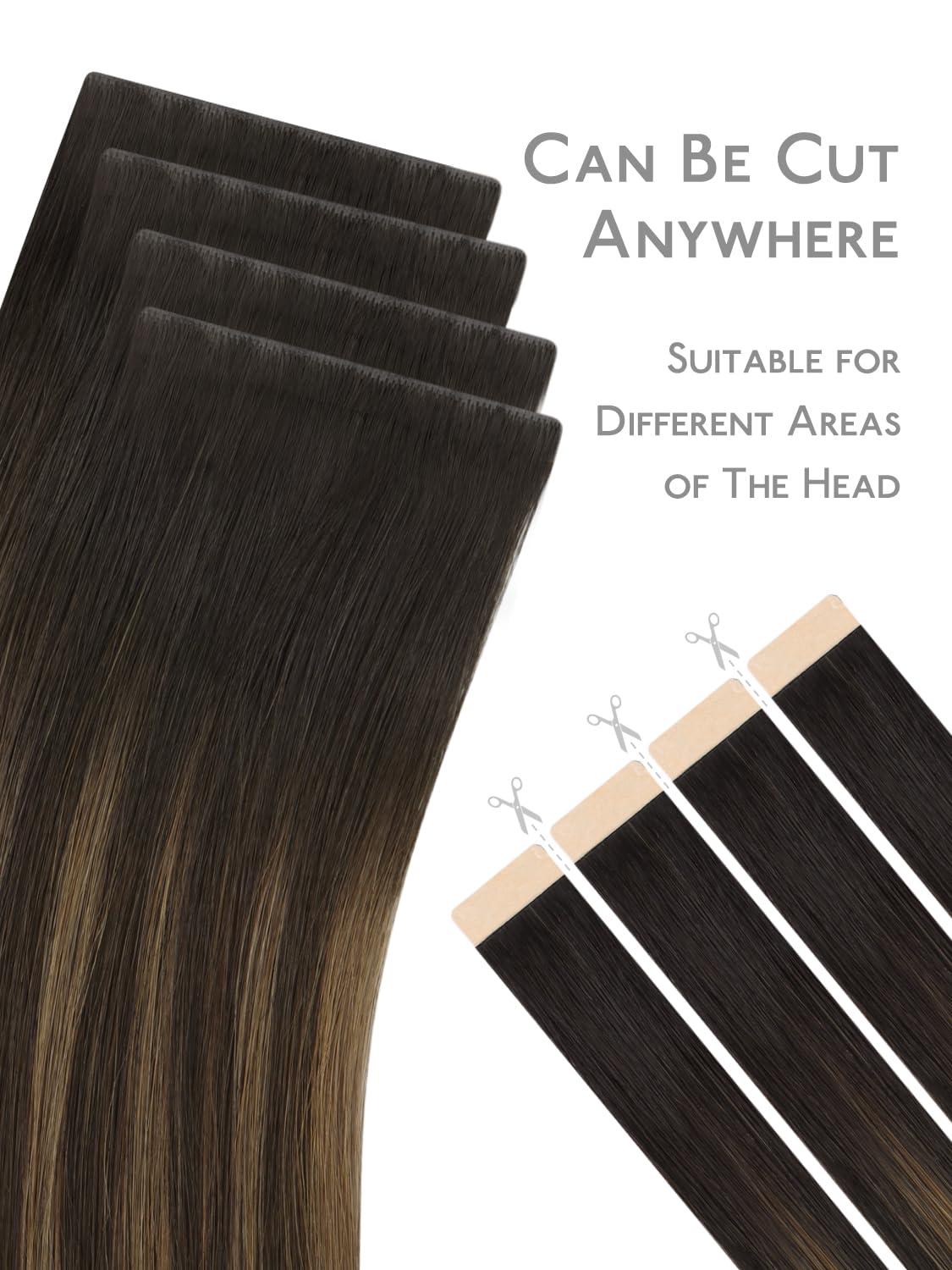 imageWENNALIFE Invisi Edge Tape in Hair Extensions Human Hair 16 Inch 50g 20pcs Muted Light Brown Brunette Invisible Luxury Remy Hair Extensions Natural Seamless Injected Tape Ins Extensiones De CabelloIN262 Balayage Dark Brown Mixed Chestnut Brown