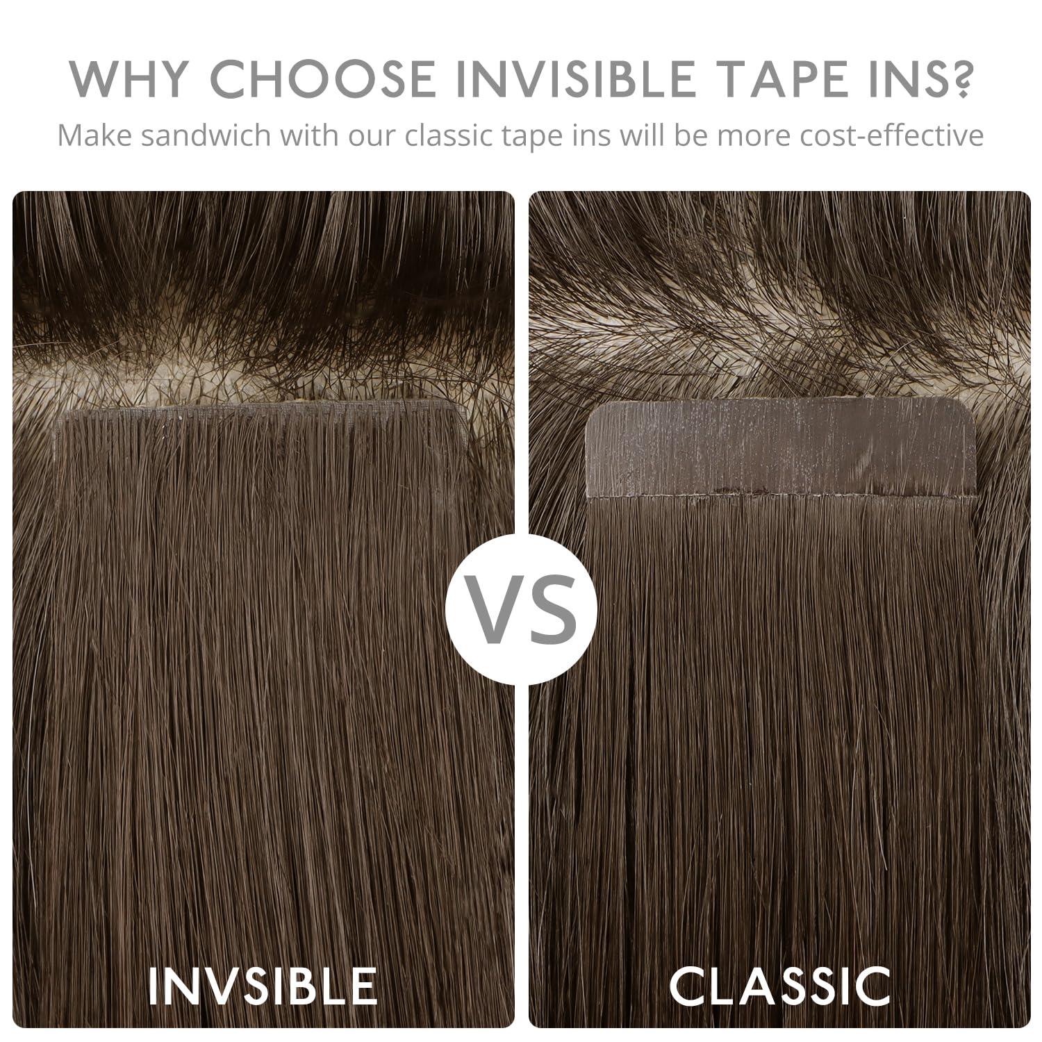 imageWENNALIFE Invisi Edge Tape in Hair Extensions Human Hair 16 Inch 50g 20pcs Muted Light Brown Brunette Invisible Luxury Remy Hair Extensions Natural Seamless Injected Tape Ins Extensiones De CabelloIN5 Muted Light Brown Brunette