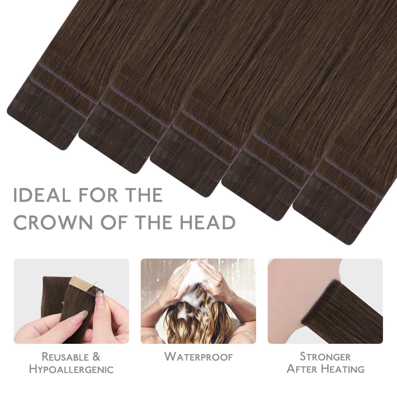 imageWENNALIFE Invisi Edge Tape in Hair Extensions Human Hair 16 Inch 50g 20pcs Muted Light Brown Brunette Invisible Luxury Remy Hair Extensions Natural Seamless Injected Tape Ins Extensiones De CabelloIN4 Chocolate Brown