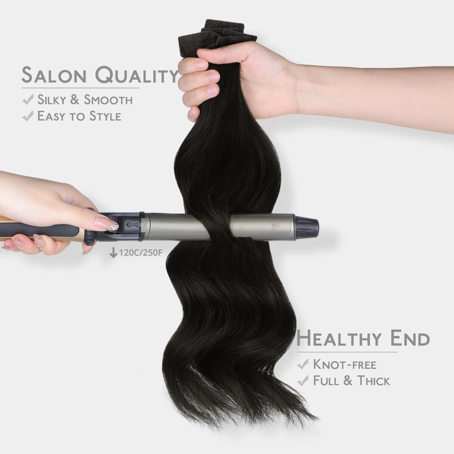 imageWENNALIFE Invisi Edge Tape in Hair Extensions Human Hair 16 Inch 50g 20pcs Muted Light Brown Brunette Invisible Luxury Remy Hair Extensions Natural Seamless Injected Tape Ins Extensiones De CabelloIN1B Natural Black