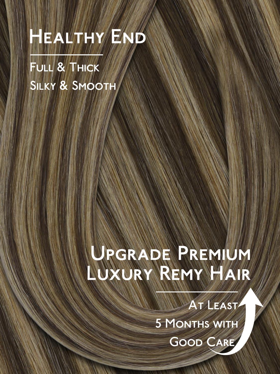 imageWENNALIFE Invisi Edge Tape in Hair Extensions Human Hair 16 Inch 50g 20pcs Muted Light Brown Brunette Invisible Luxury Remy Hair Extensions Natural Seamless Injected Tape Ins Extensiones De CabelloIN4274 Balayage Chocolate Brown to Caramel Blonde