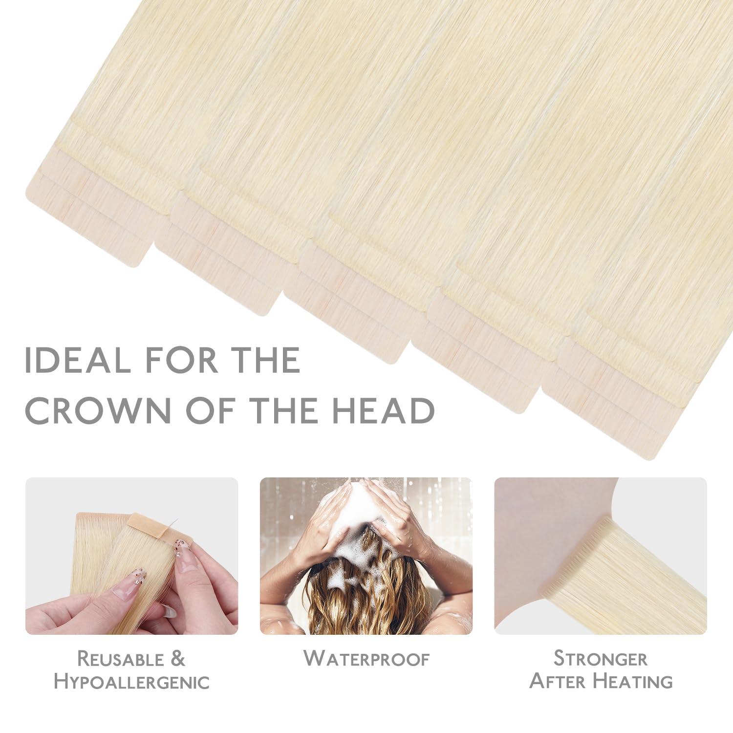 imageWENNALIFE Invisi Edge Tape in Hair Extensions Human Hair 16 Inch 50g 20pcs Muted Light Brown Brunette Invisible Luxury Remy Hair Extensions Natural Seamless Injected Tape Ins Extensiones De CabelloIN60A Platinum Blonde