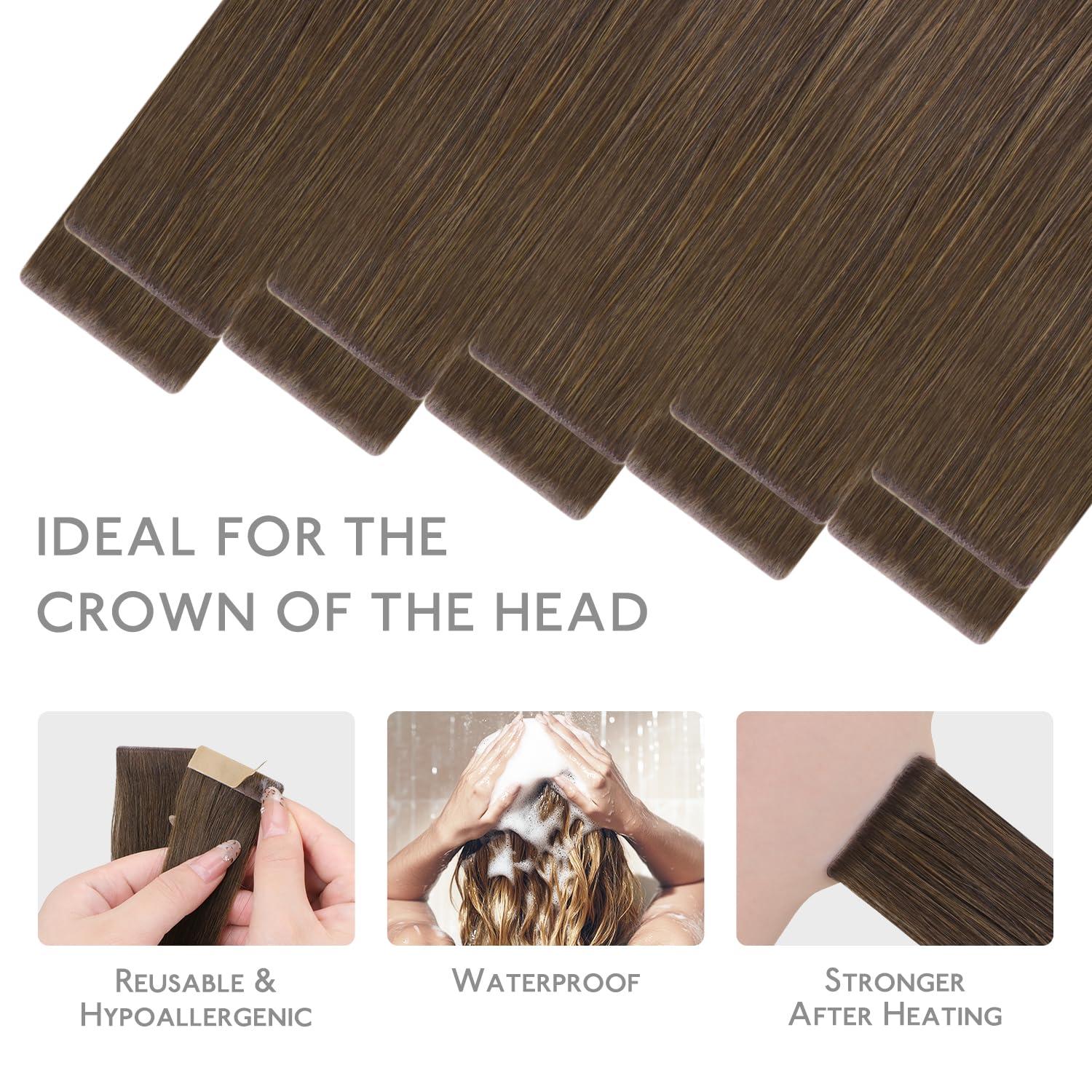 imageWENNALIFE Invisi Edge Tape in Hair Extensions Human Hair 16 Inch 50g 20pcs Muted Light Brown Brunette Invisible Luxury Remy Hair Extensions Natural Seamless Injected Tape Ins Extensiones De CabelloIN5D Cool Ash Brown
