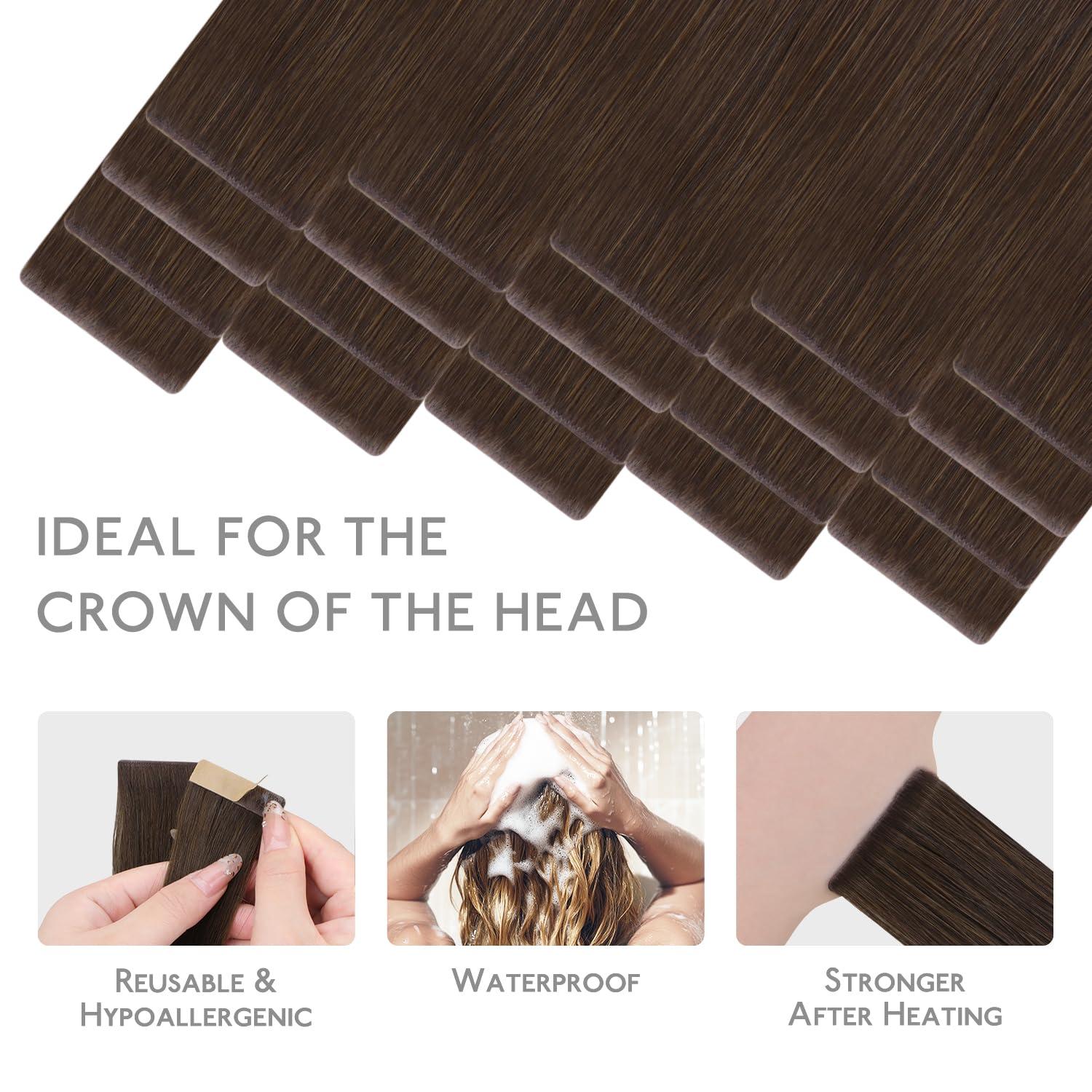 imageWENNALIFE Invisi Edge Tape in Hair Extensions Human Hair 16 Inch 50g 20pcs Muted Light Brown Brunette Invisible Luxury Remy Hair Extensions Natural Seamless Injected Tape Ins Extensiones De CabelloIN4 Chocolate Brown