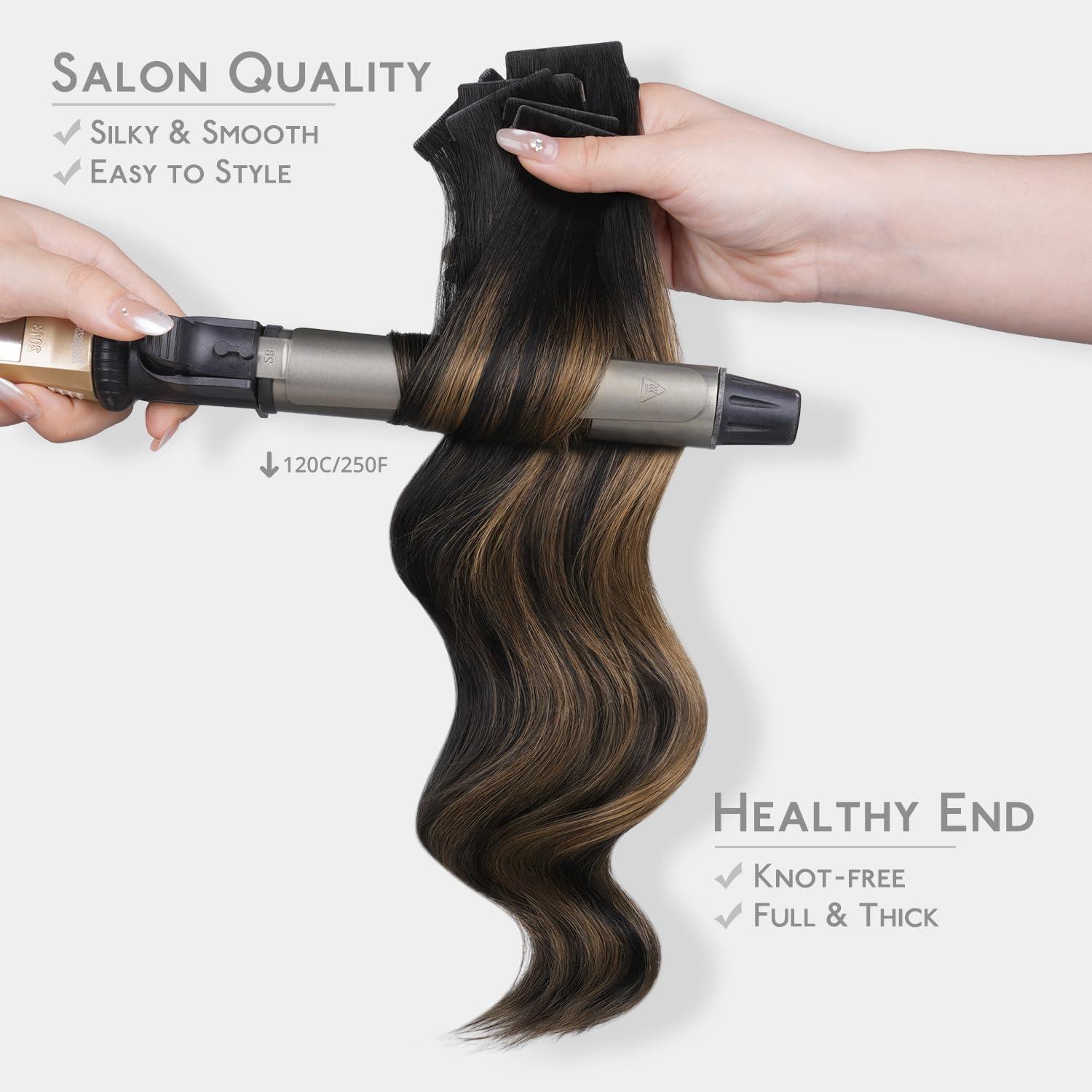 imageWENNALIFE Invisi Edge Tape in Hair Extensions Human Hair 16 Inch 50g 20pcs Muted Light Brown Brunette Invisible Luxury Remy Hair Extensions Natural Seamless Injected Tape Ins Extensiones De CabelloIN1B61B Balayage Natural Black to Chestnut Brown