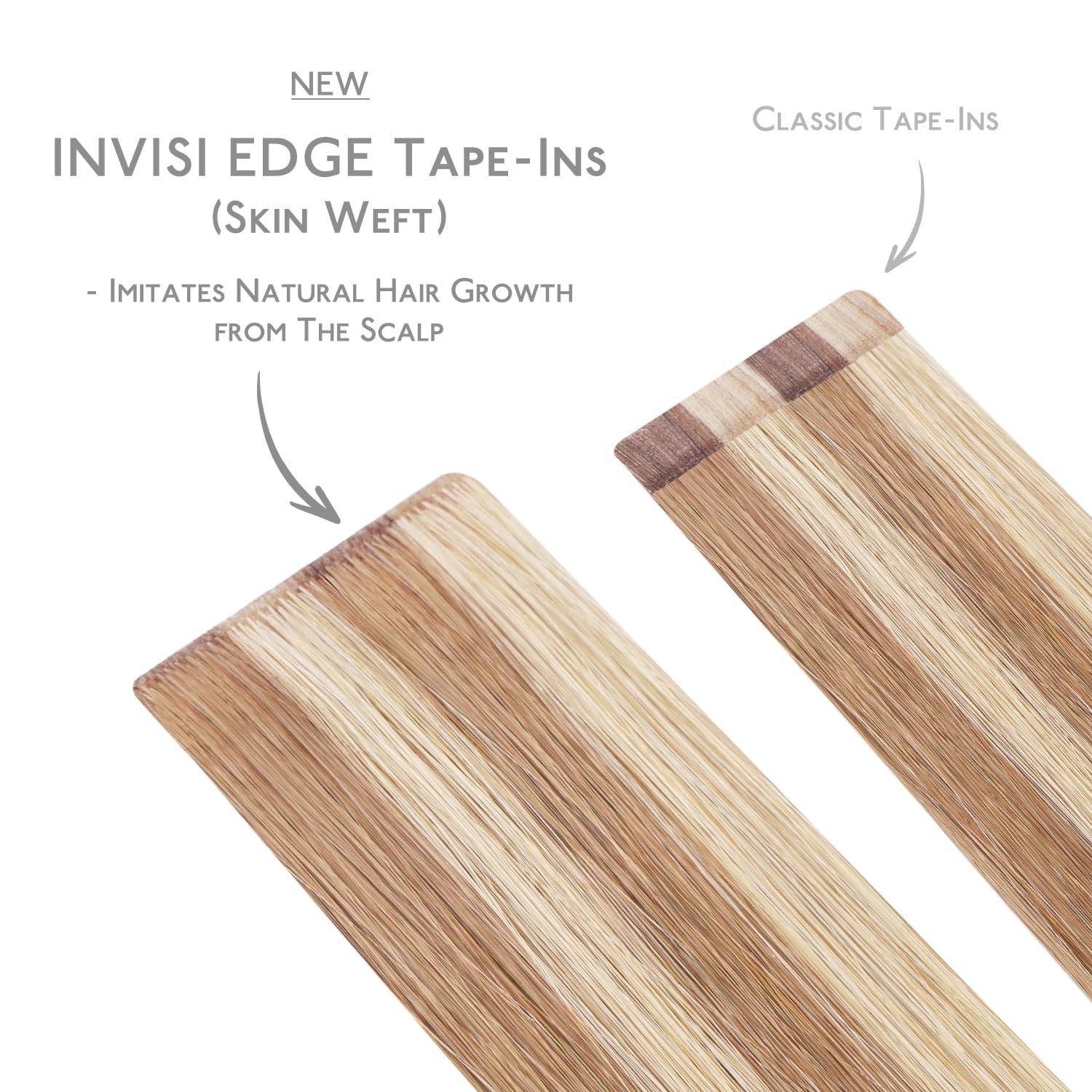 imageWENNALIFE Invisi Edge Tape in Hair Extensions Human Hair 16 Inch 50g 20pcs Muted Light Brown Brunette Invisible Luxury Remy Hair Extensions Natural Seamless Injected Tape Ins Extensiones De CabelloIN12A18H Ash Beige Blonde Blend